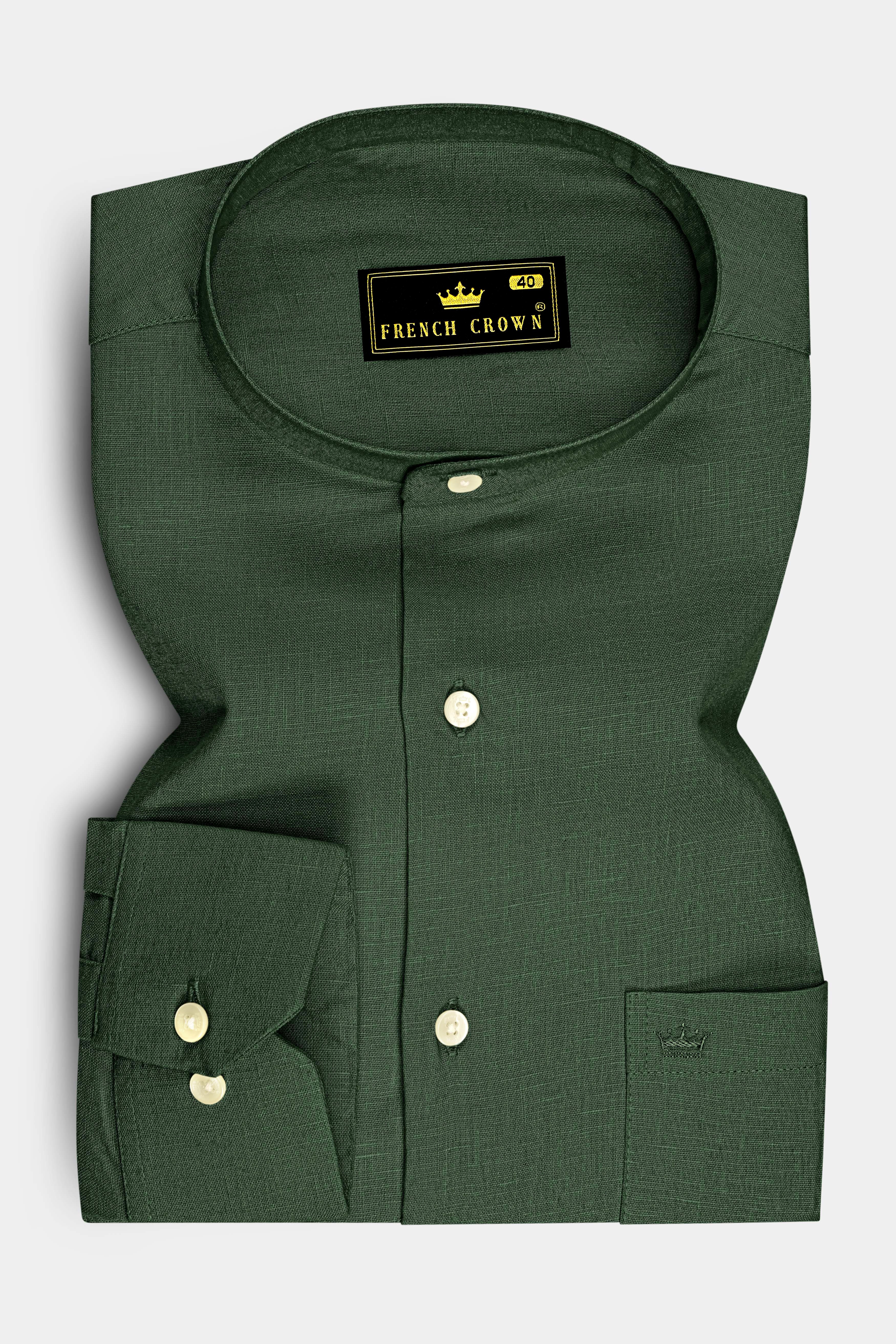Orbit-Space Green Luxurious Linen Mandarin Dress Shirt