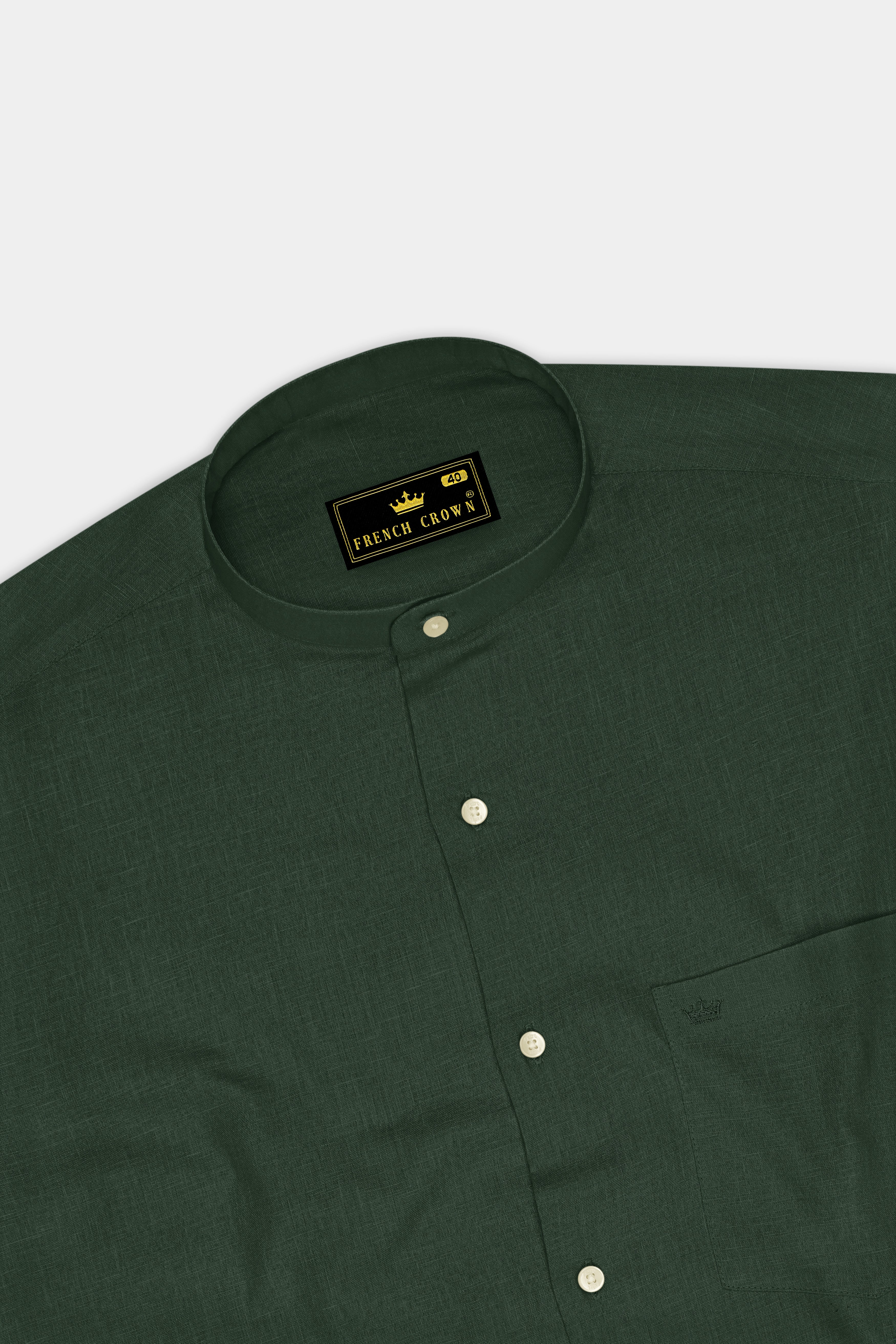 Orbit-Space Green Luxurious Linen Mandarin Dress Shirt