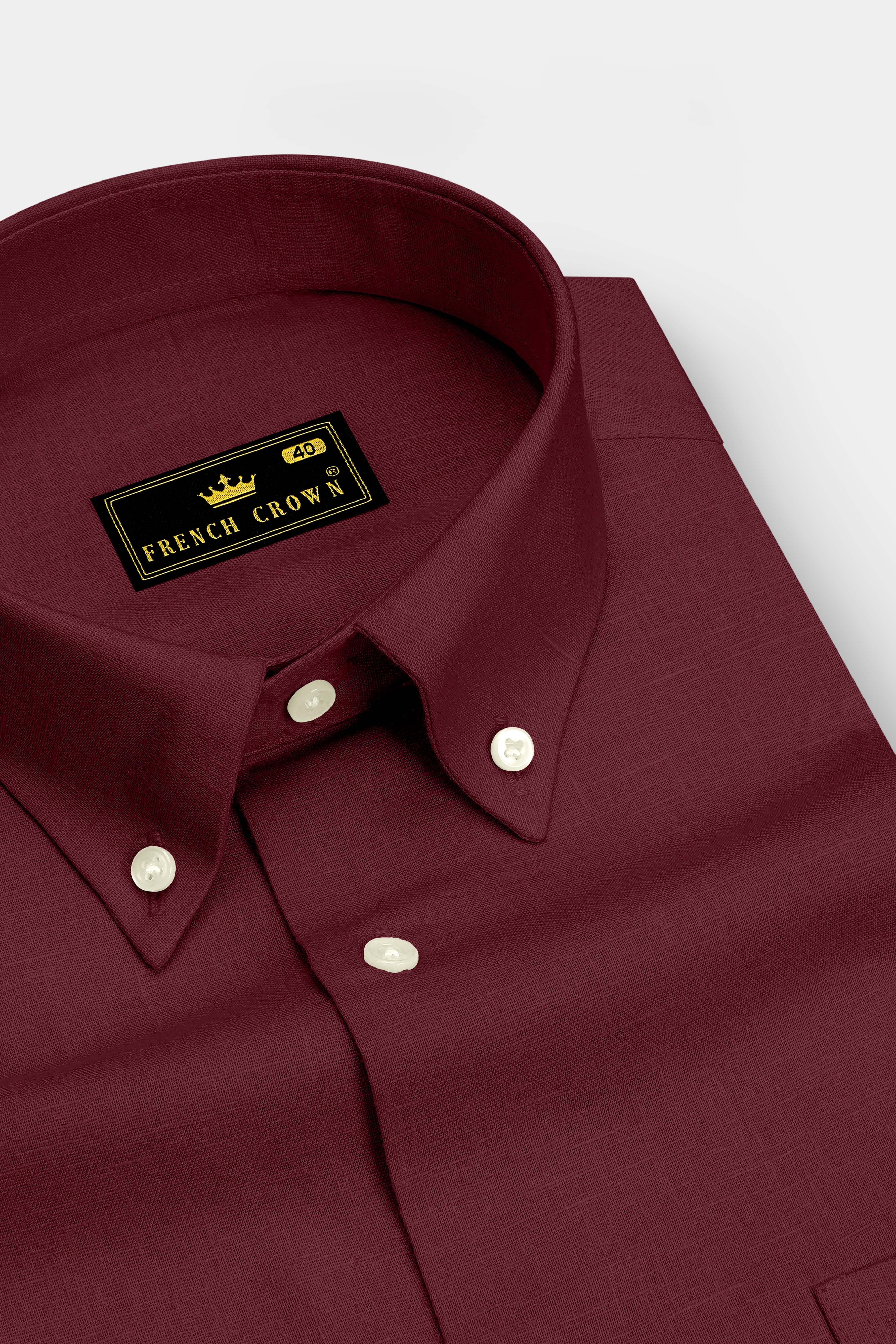 Merlot-Wine Berry Maroon Luxurious Linen Button Down Dress Shirt