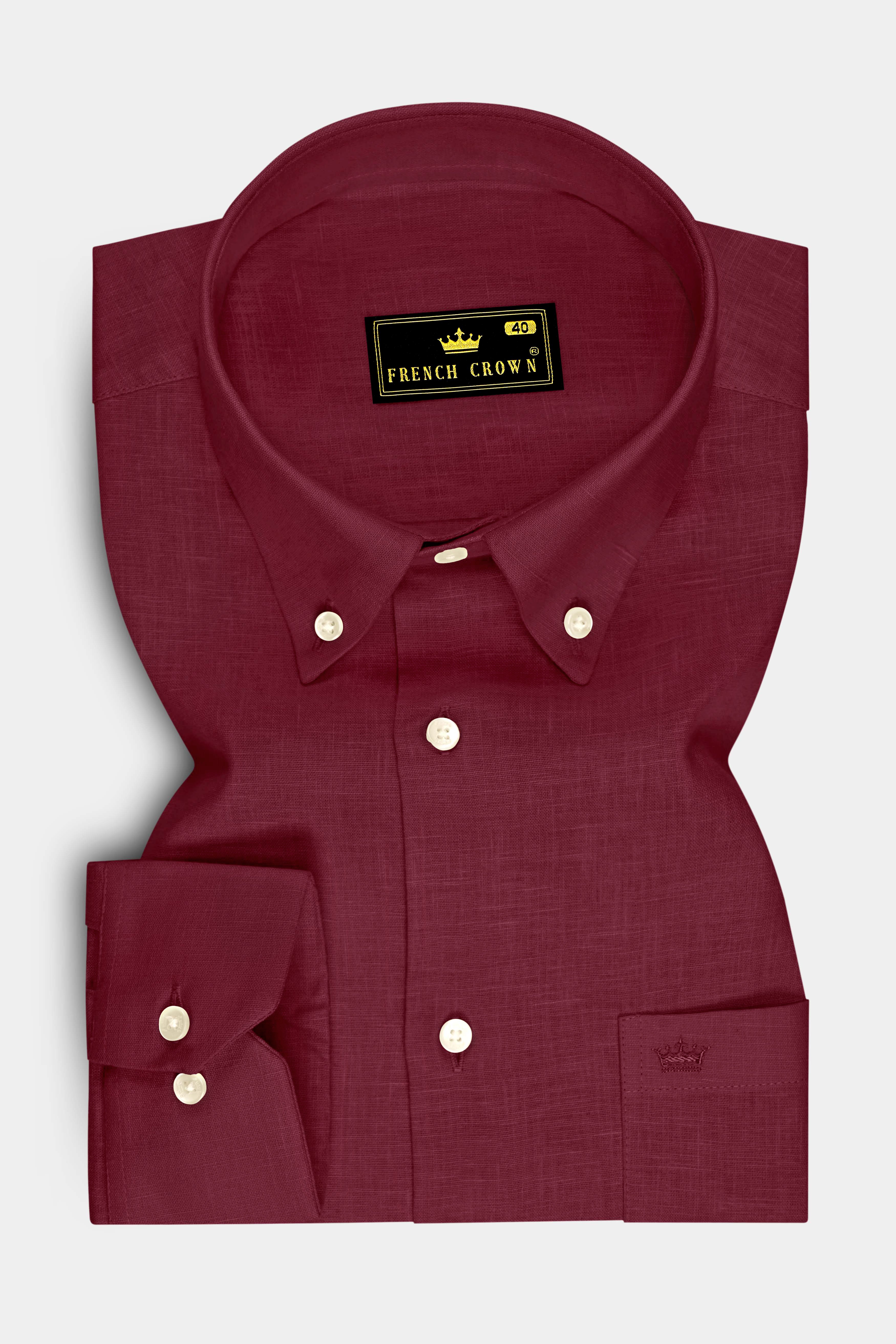 Merlot-Wine Berry Maroon Luxurious Linen Button Down Dress Shirt