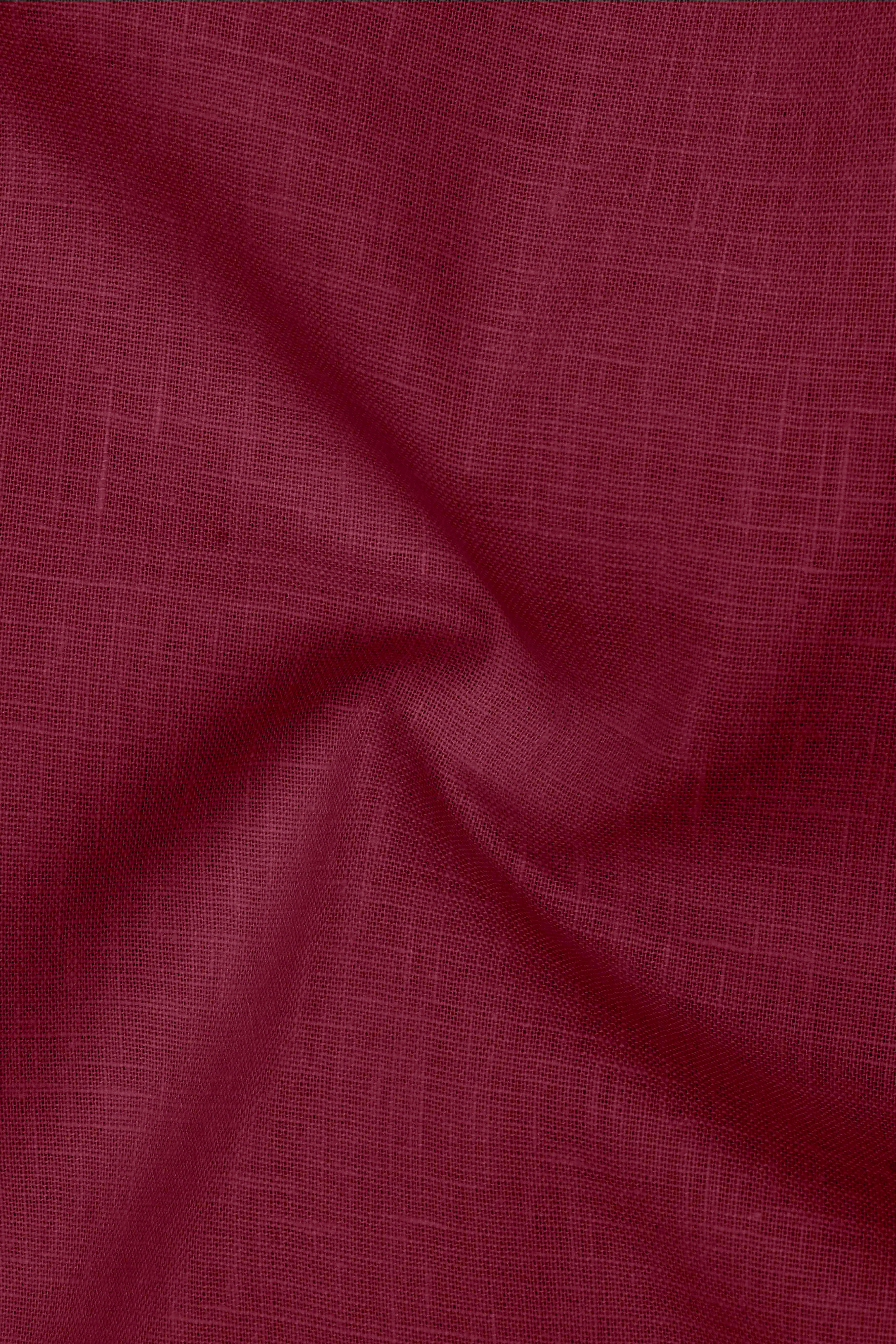 Merlot-Wine Berry Maroon Luxurious Linen Mandarin Dress Shirt