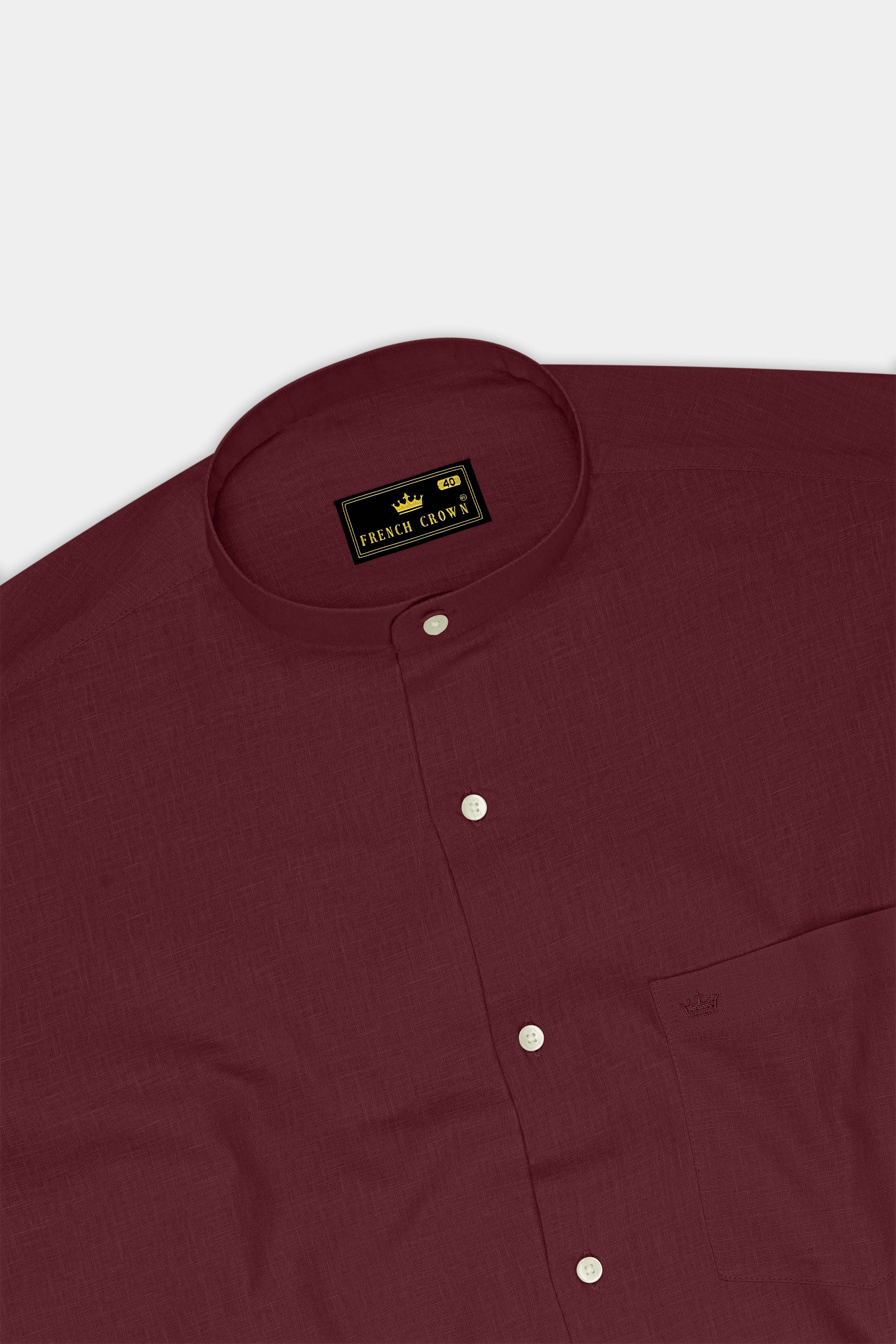 Merlot-Wine Berry Maroon Luxurious Linen Mandarin Dress Shirt