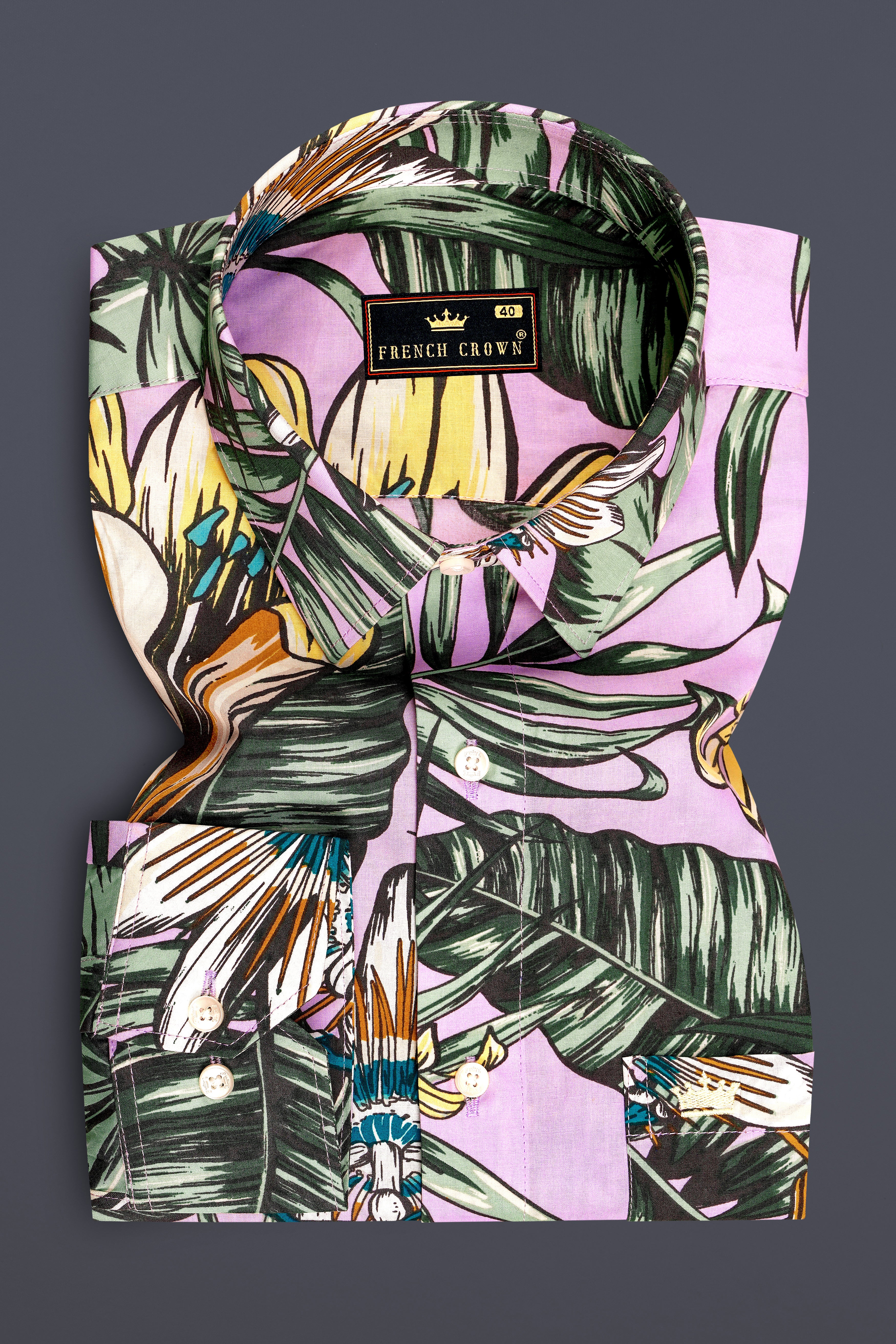 Florique-Melanie Pink And Lichen Green Tropical Floral Printed Super Soft Premium Cotton Casual Shirt