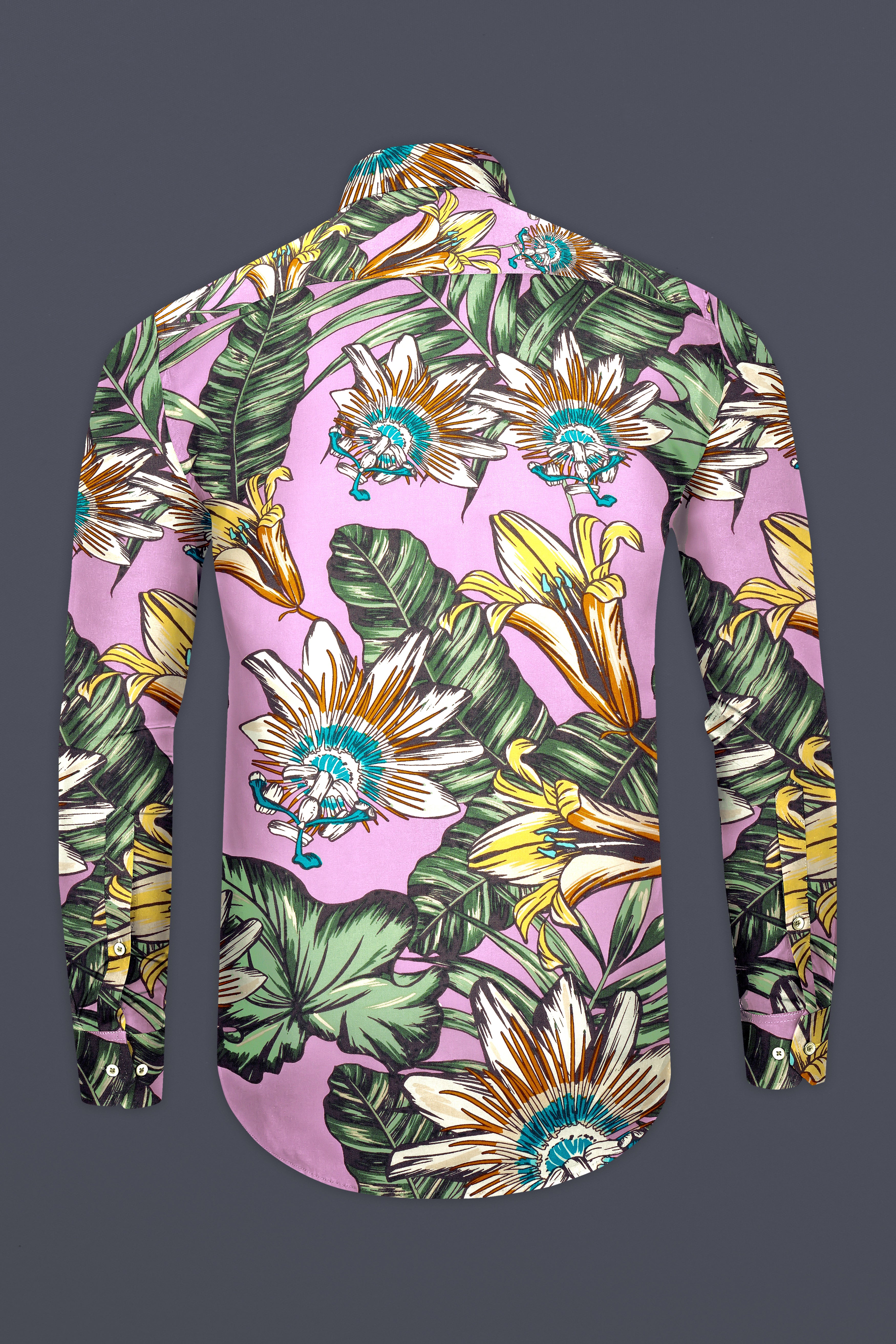 Florique-Melanie Pink And Lichen Green Tropical Floral Printed Super Soft Premium Cotton Casual Shirt