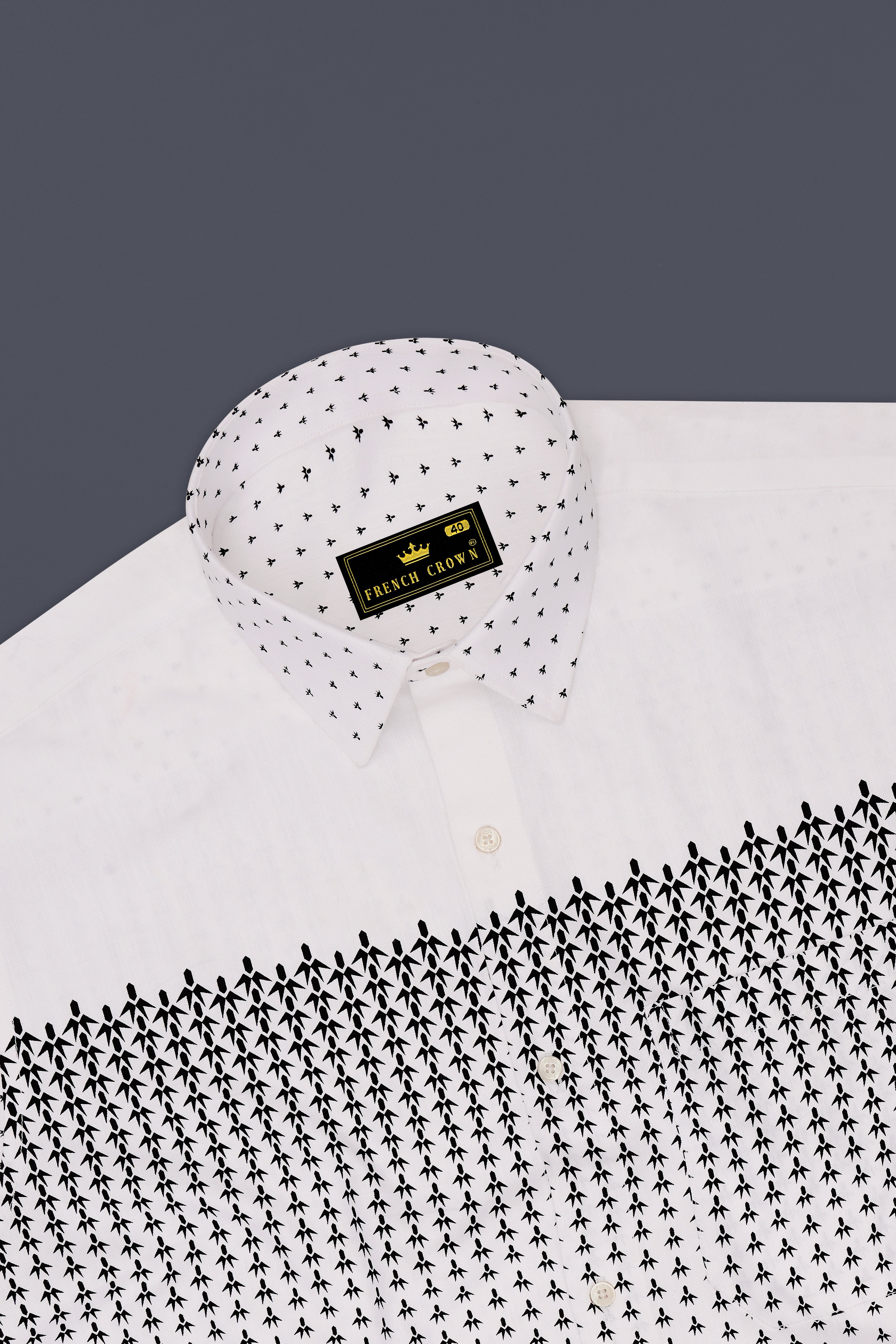Alba-Bright White And Jade Black Minimal Motif Printed Luxurious Linen Casual Shirt