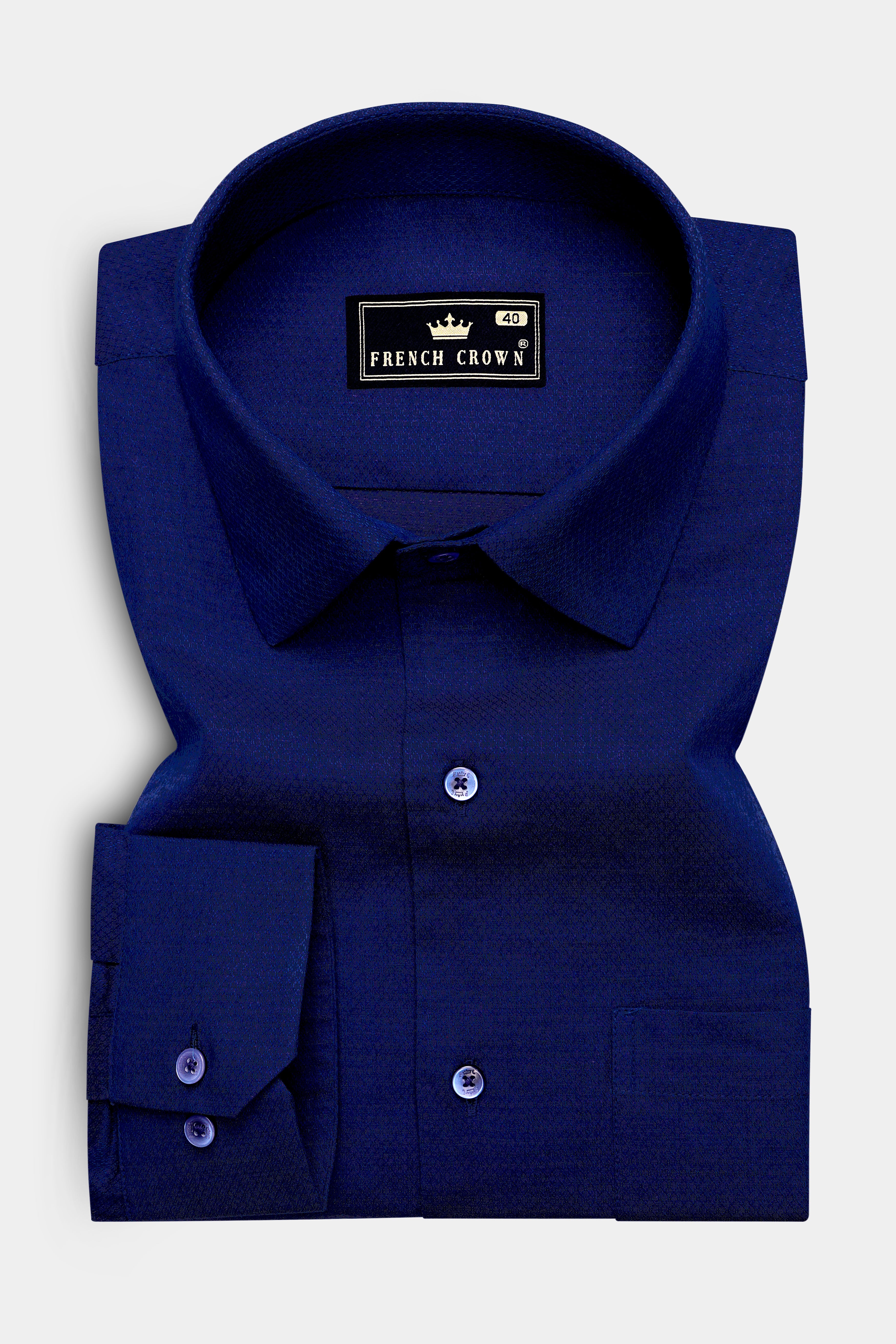 Azzuro-Downriver Blue Dobby Textured Premium Giza Cotton Dress Shirt
