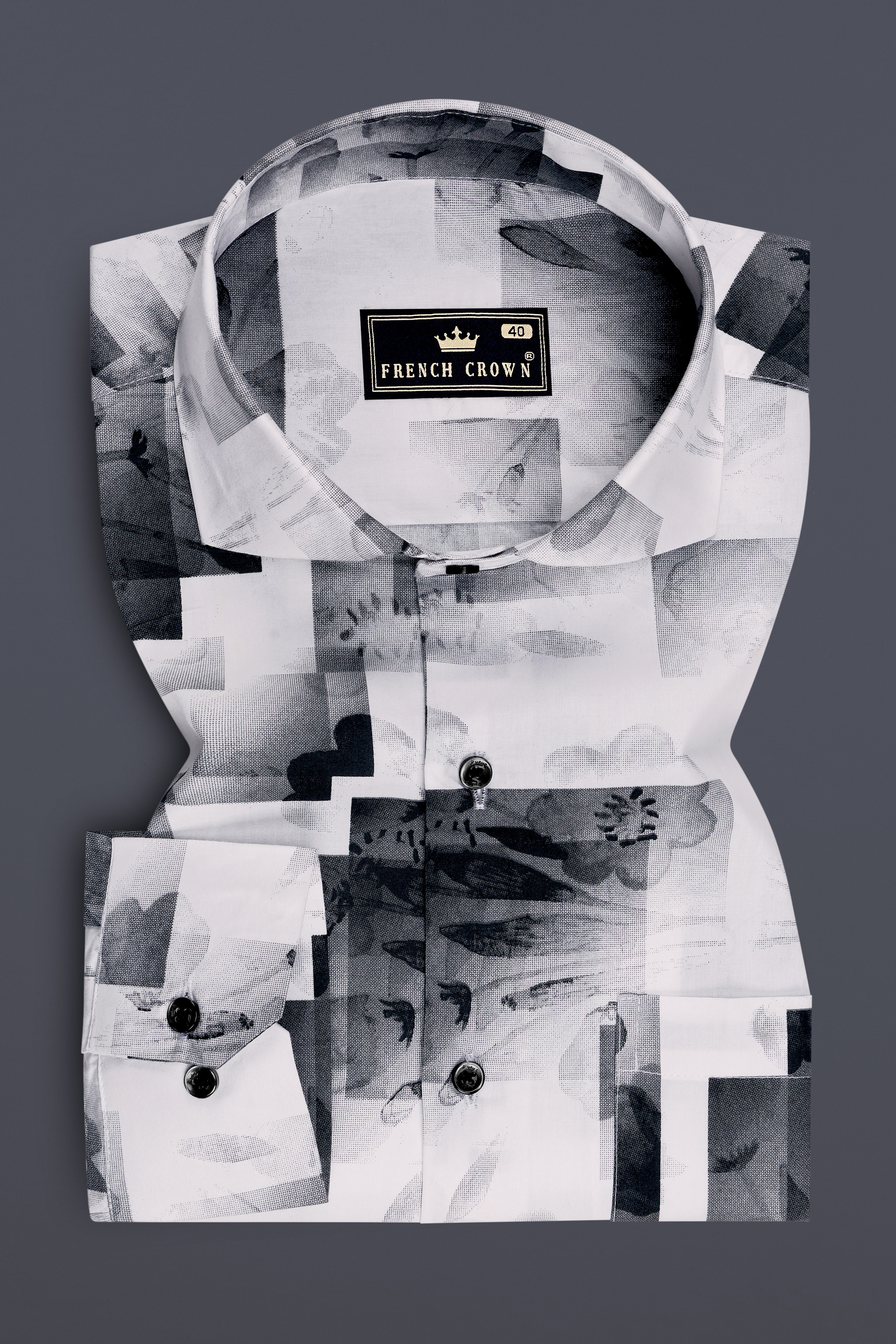 Equinox-Bright White And Nevada Gray Geometric Printed Super Soft Premium Cotton Casual Shirt