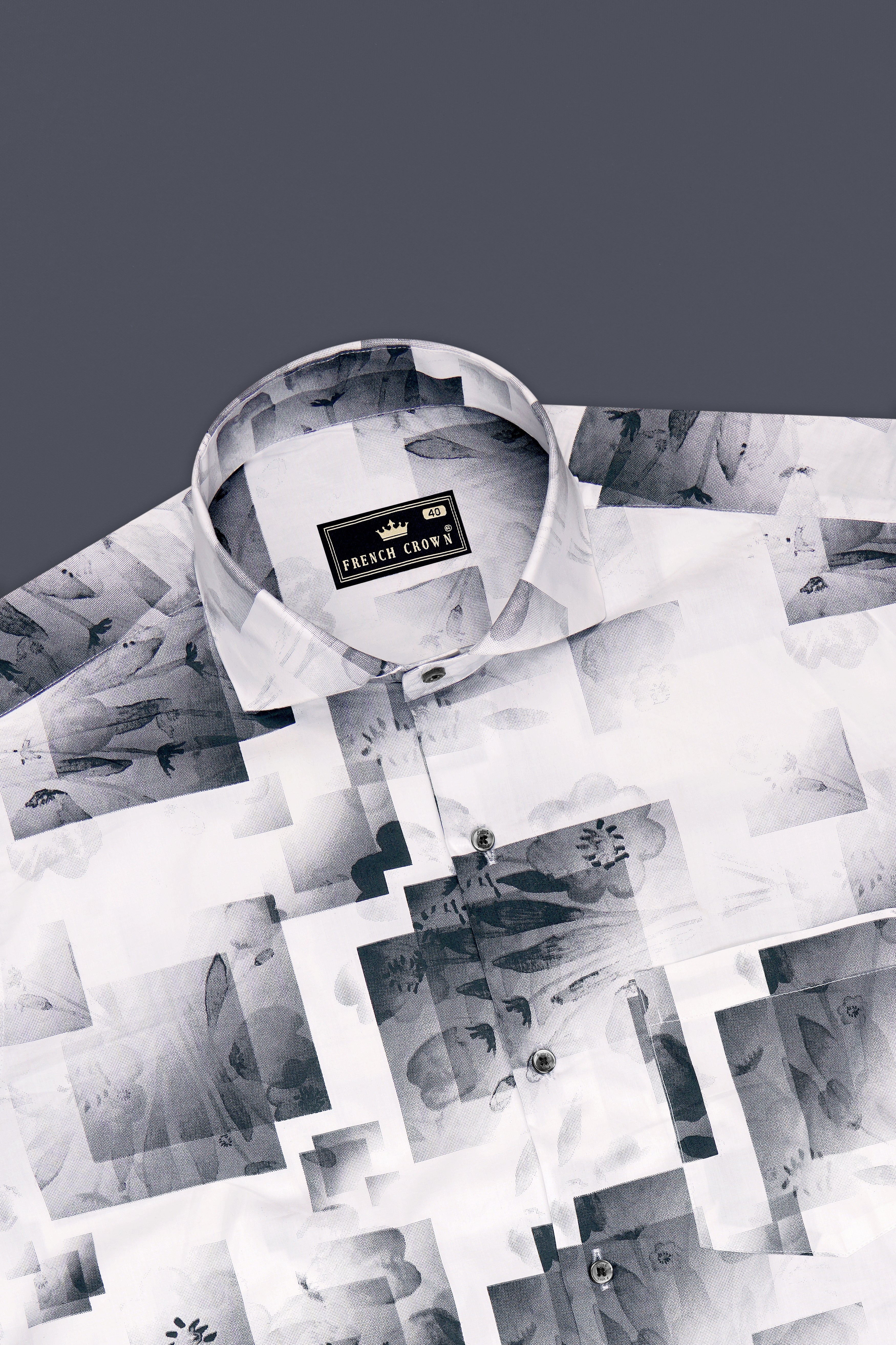 Equinox-Bright White And Nevada Gray Geometric Printed Super Soft Premium Cotton Casual Shirt