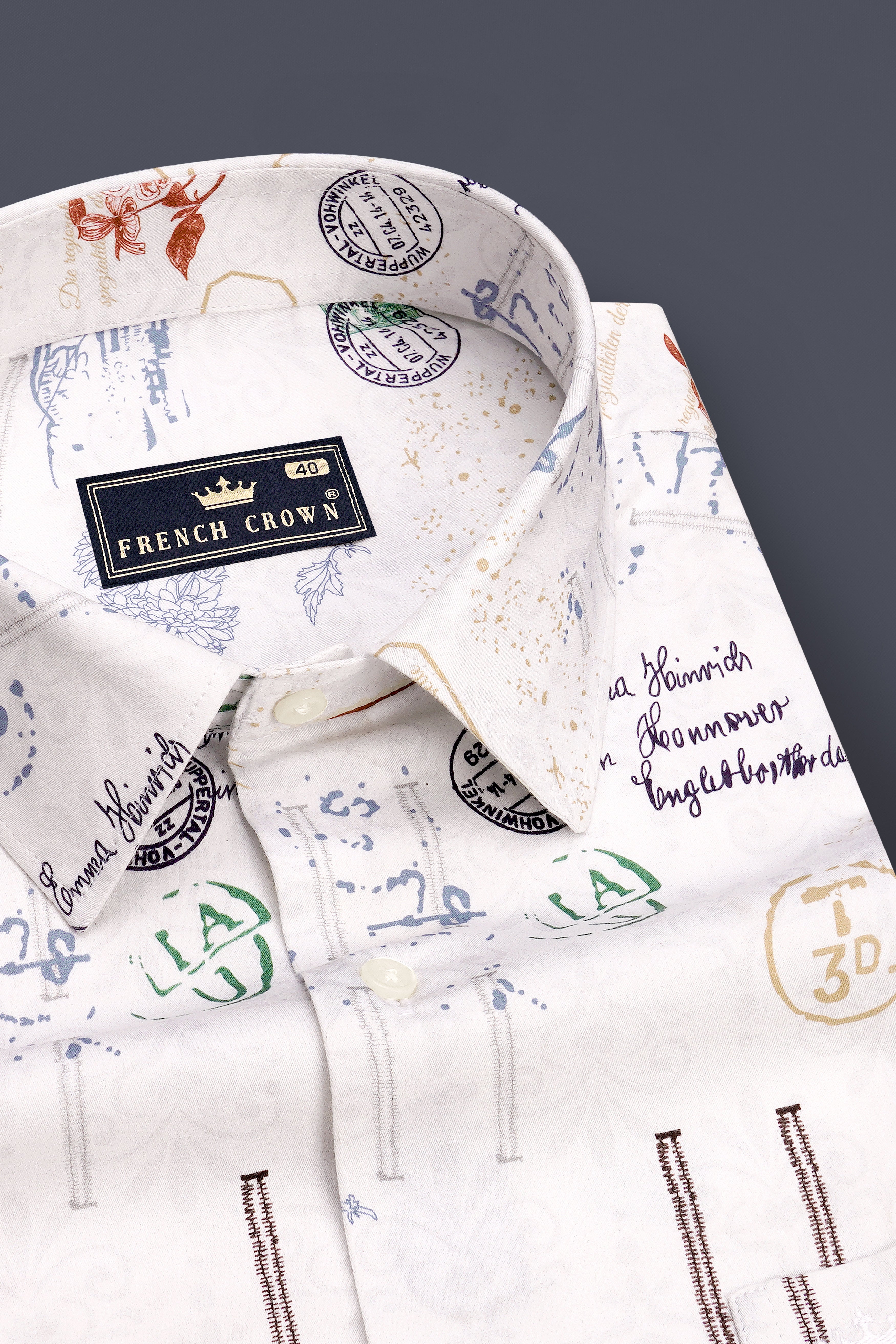 Aether-Bright White Postage Stamp Printed Subtle Sheen Super Soft Premium Cotton Casual Shirt