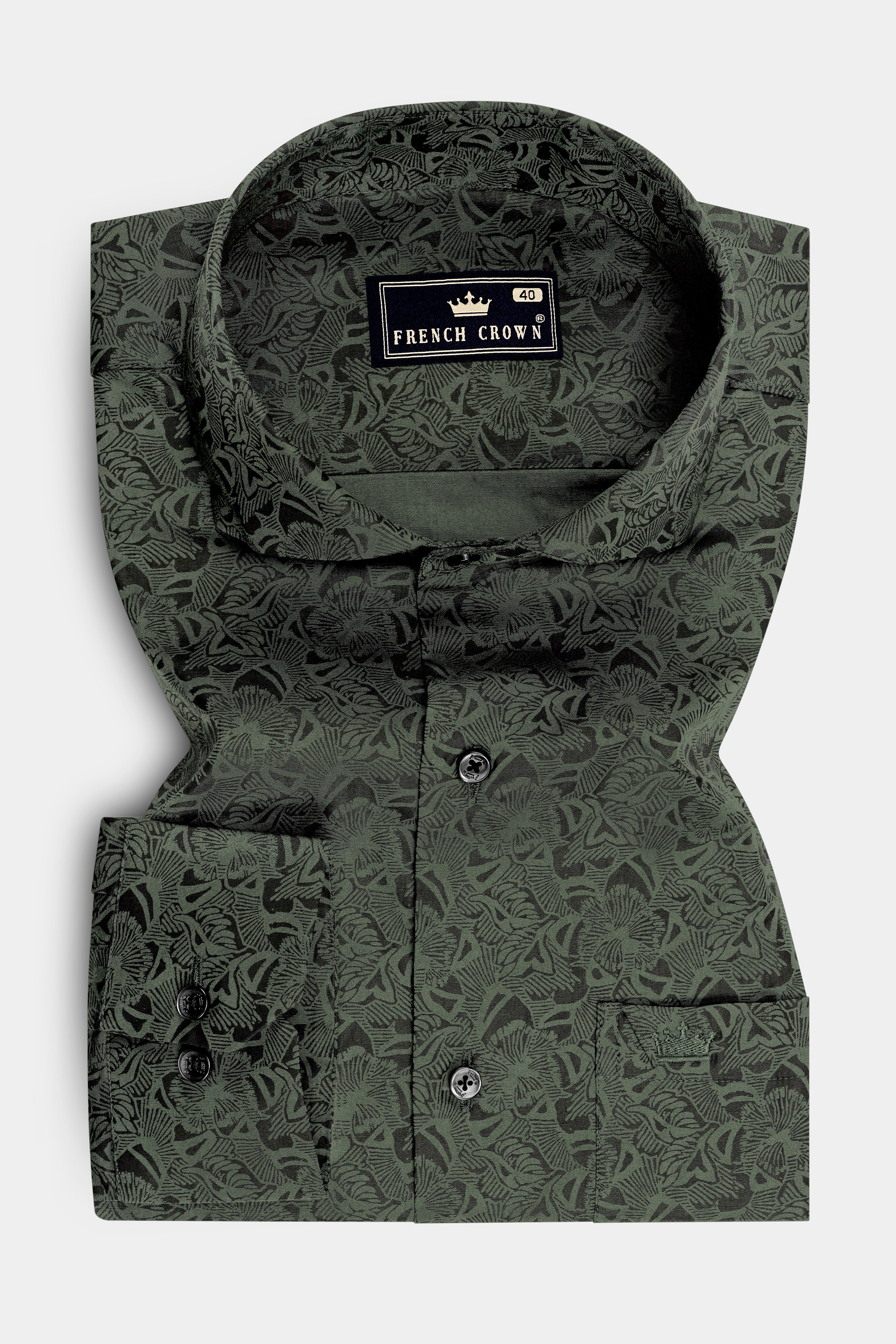 Botanica-Finlandia Green Tonal Floral Printed Super Soft Premium Cotton Casual Shirt