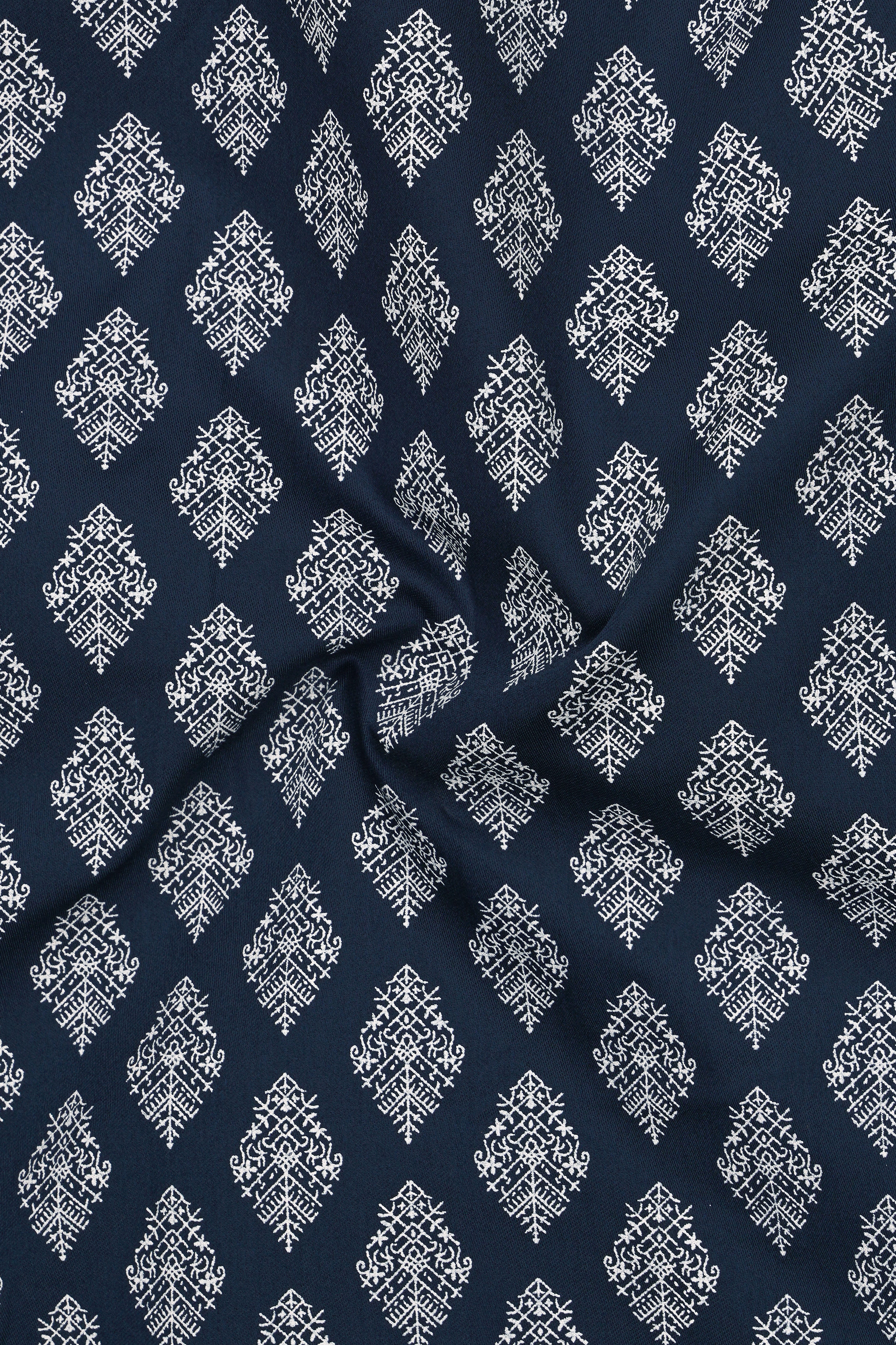 Aether-Mirage Blue Geometric Ethnic Motif Printed Subtle Sheen Super Soft Premium Cotton Dress Shirt