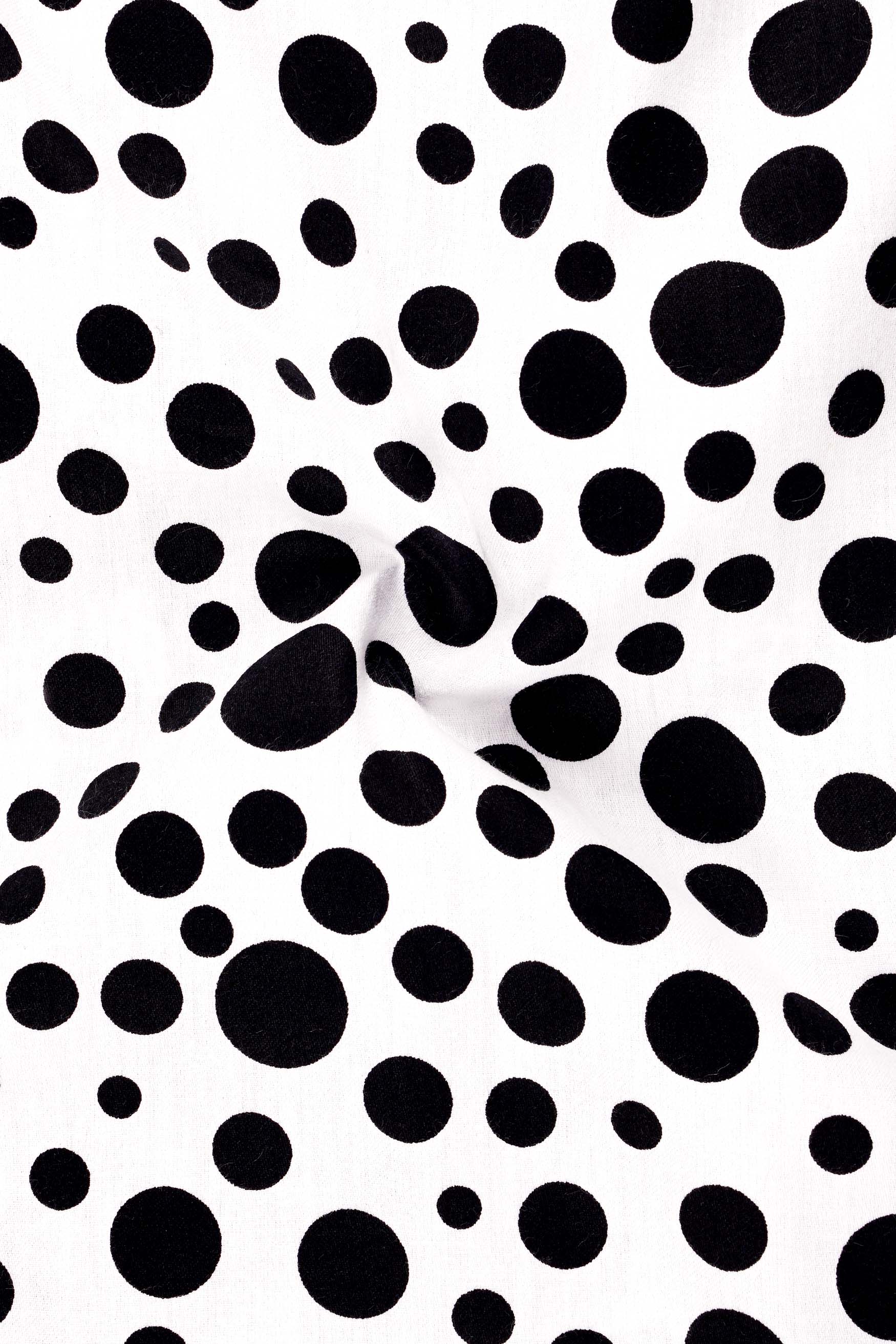 Elaro-Bright White And Jade Black Polka Dot Printed Subtle Sheen Super Soft Premium Cotton Casual Shirt
