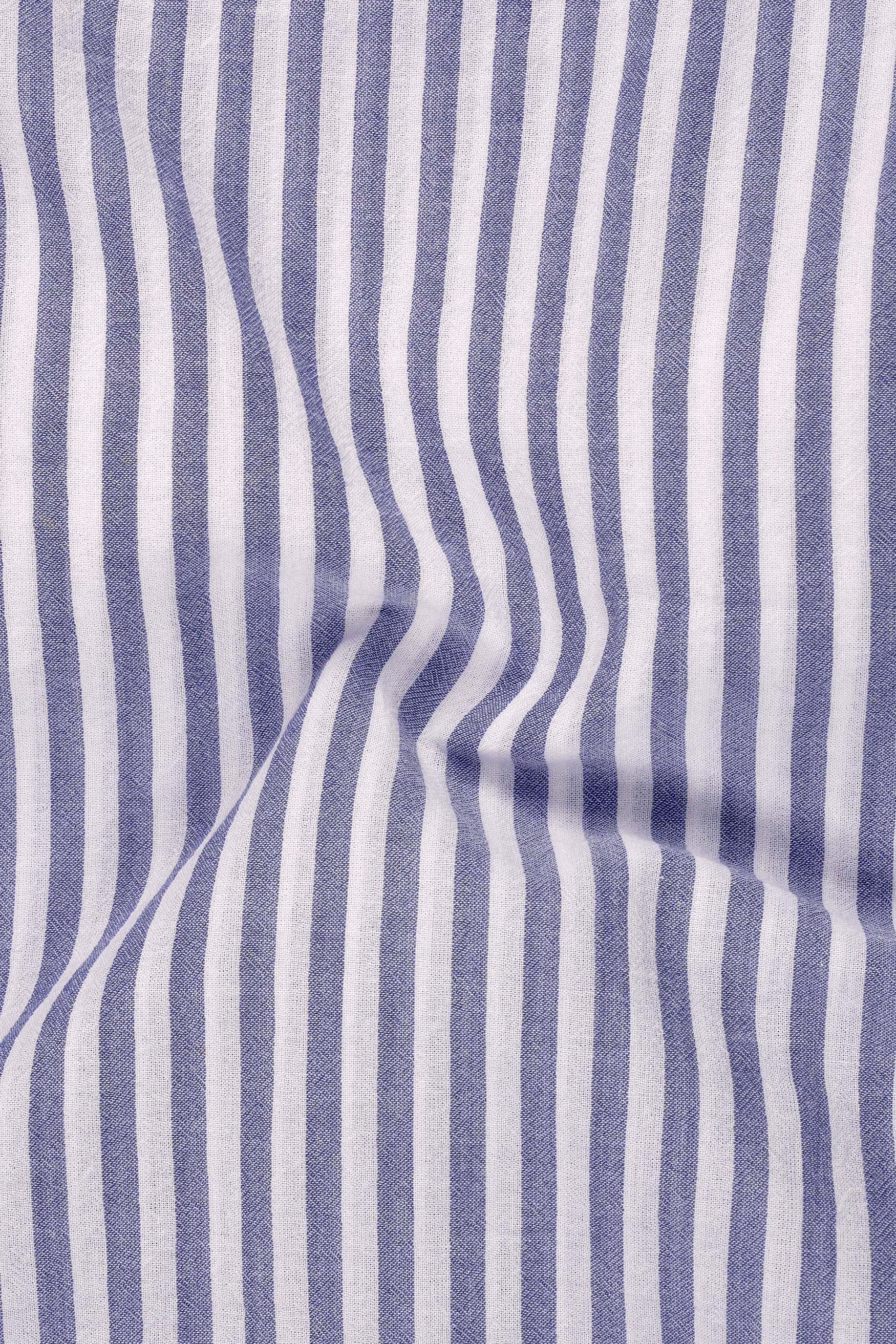 Zyra-Wisteria Blue And Bright White Striped Stretchable Super Soft Premium Cotton Casual Kurta Shirt