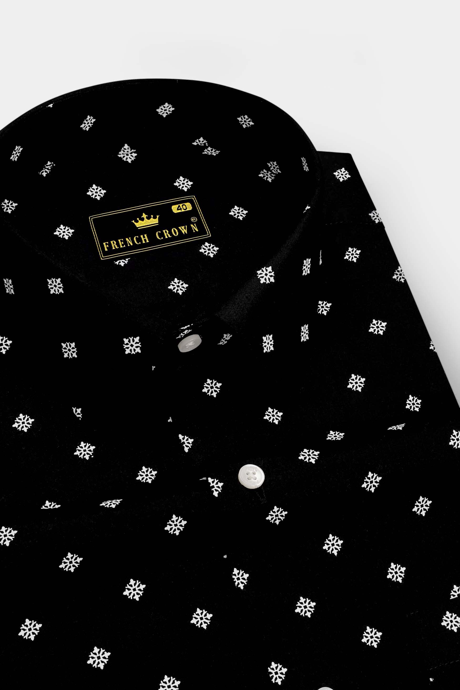 Noctra-Jade Black Snowflake Printed Subtle Sheen Super Soft Premium Cotton Dress Shirt