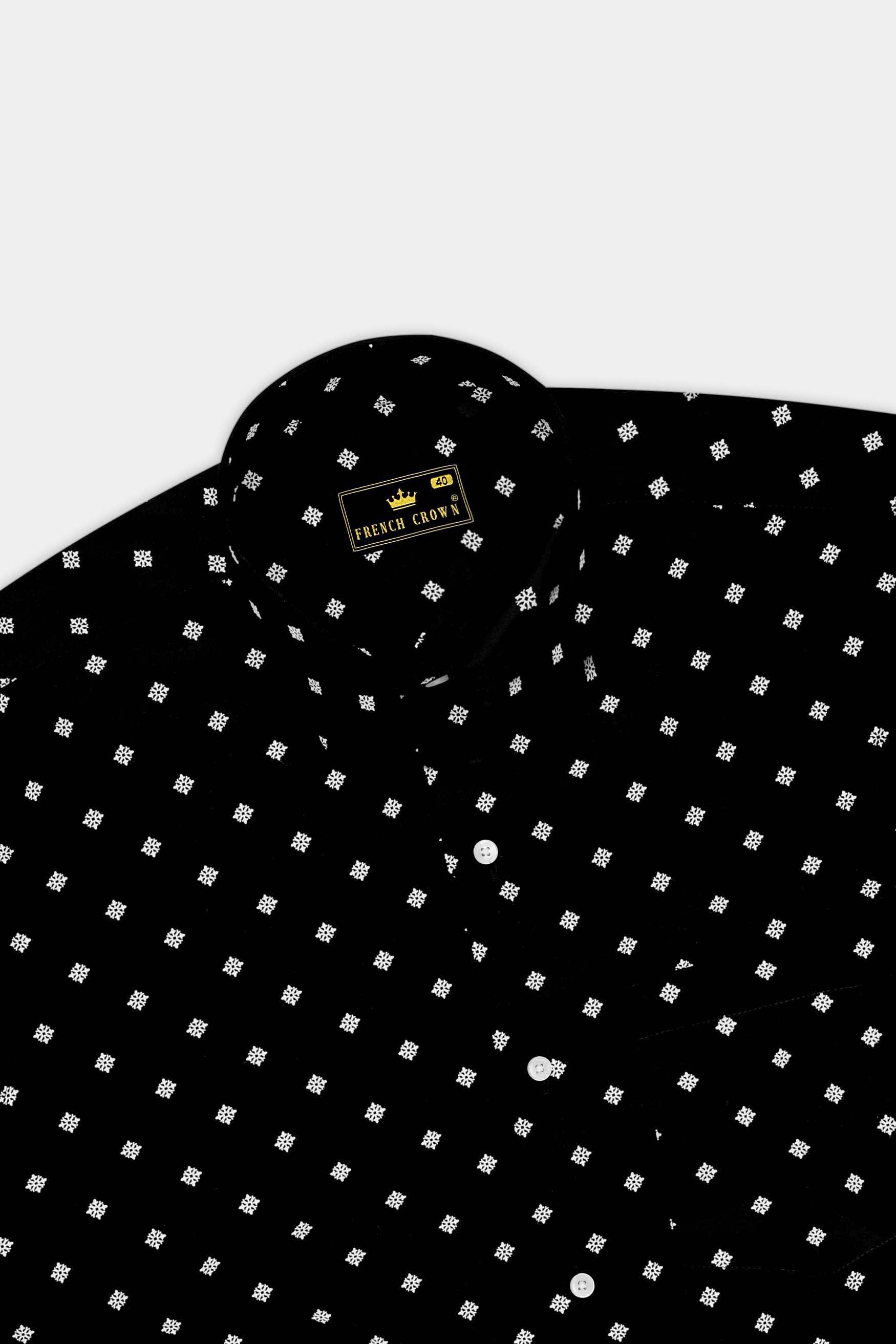 Noctra-Jade Black Snowflake Printed Subtle Sheen Super Soft Premium Cotton Dress Shirt
