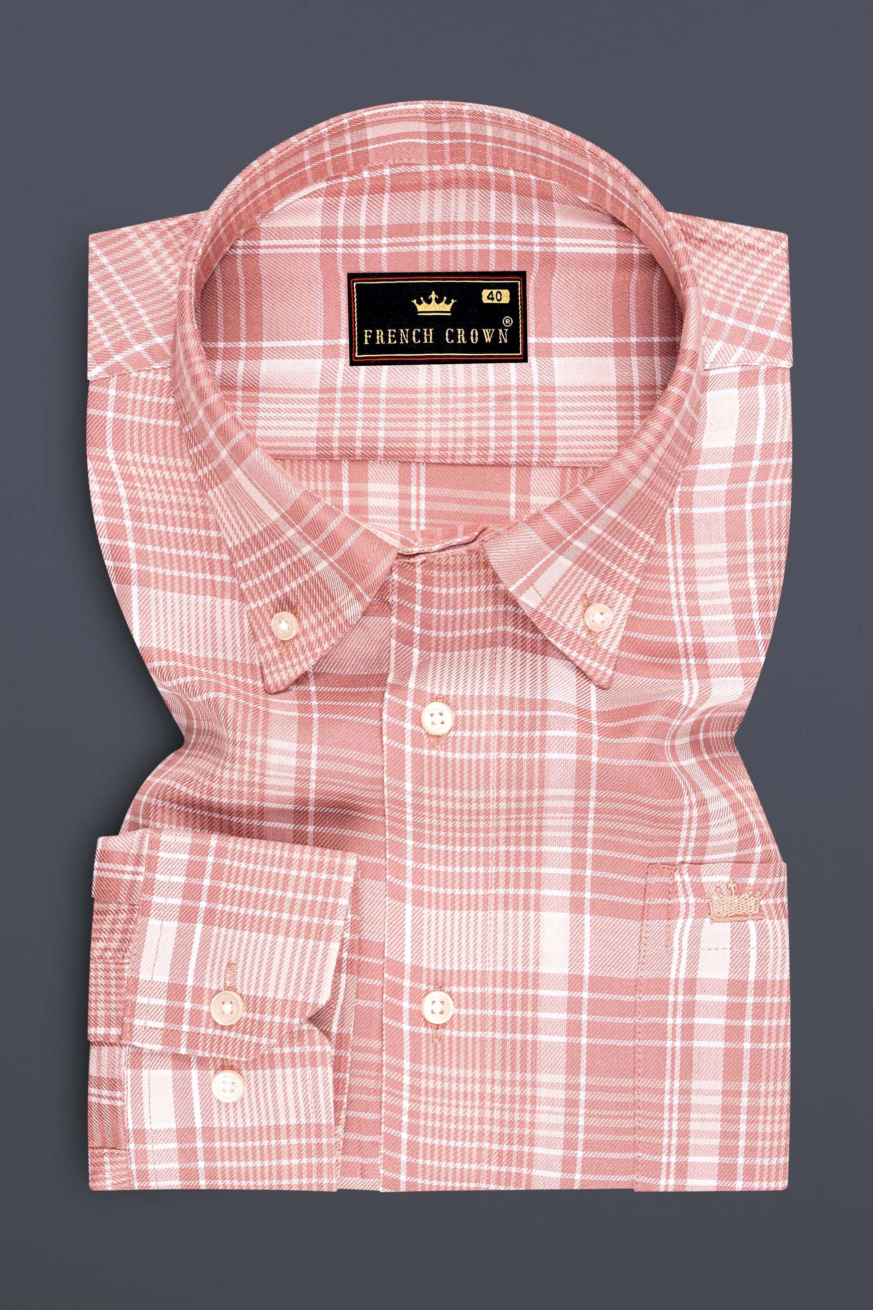 Roselle-Flamingo Pink Plaid Super Soft Tencel Casual Shirts
