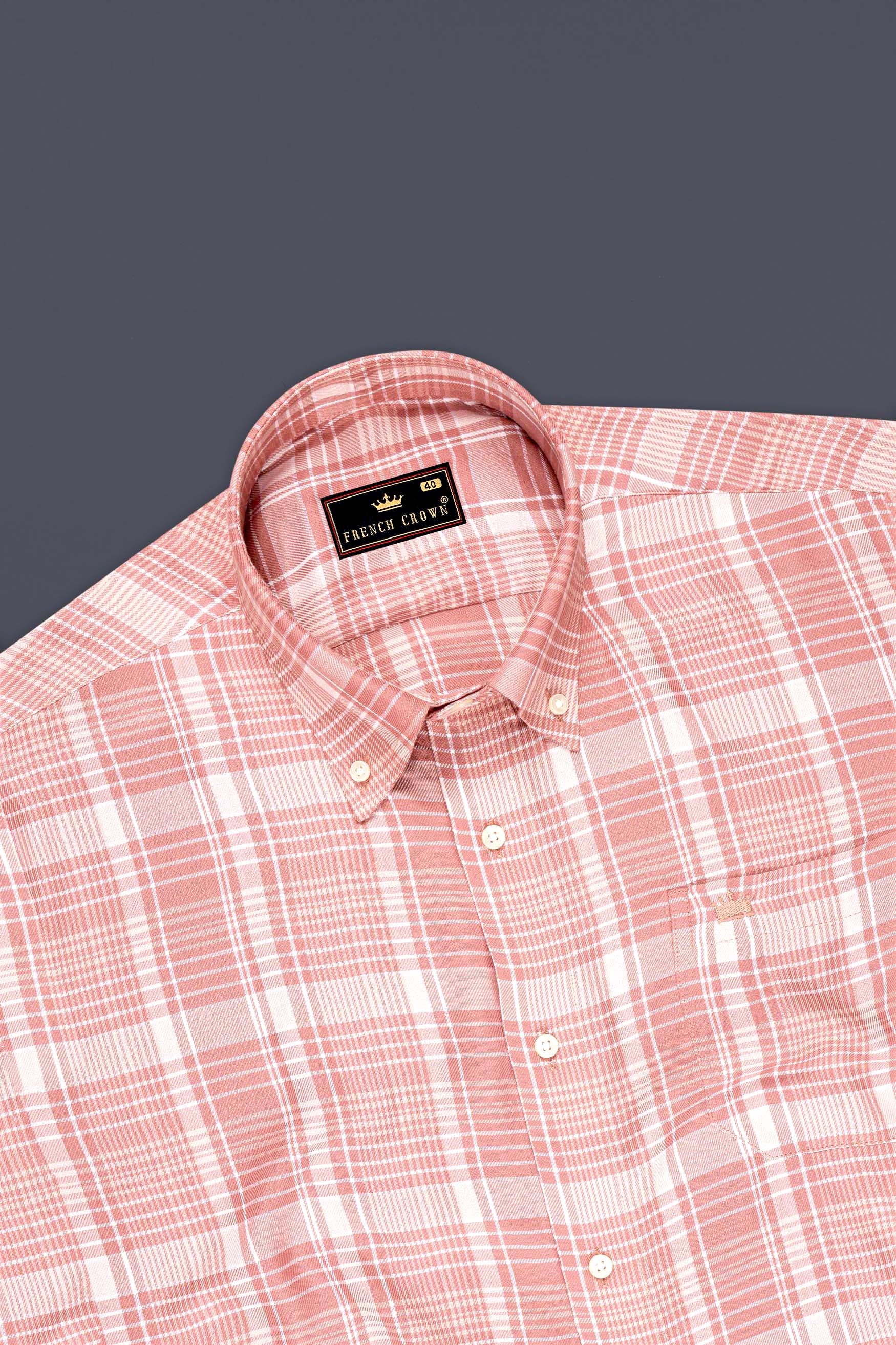 Roselle-Flamingo Pink Plaid Super Soft Tencel Casual Shirts