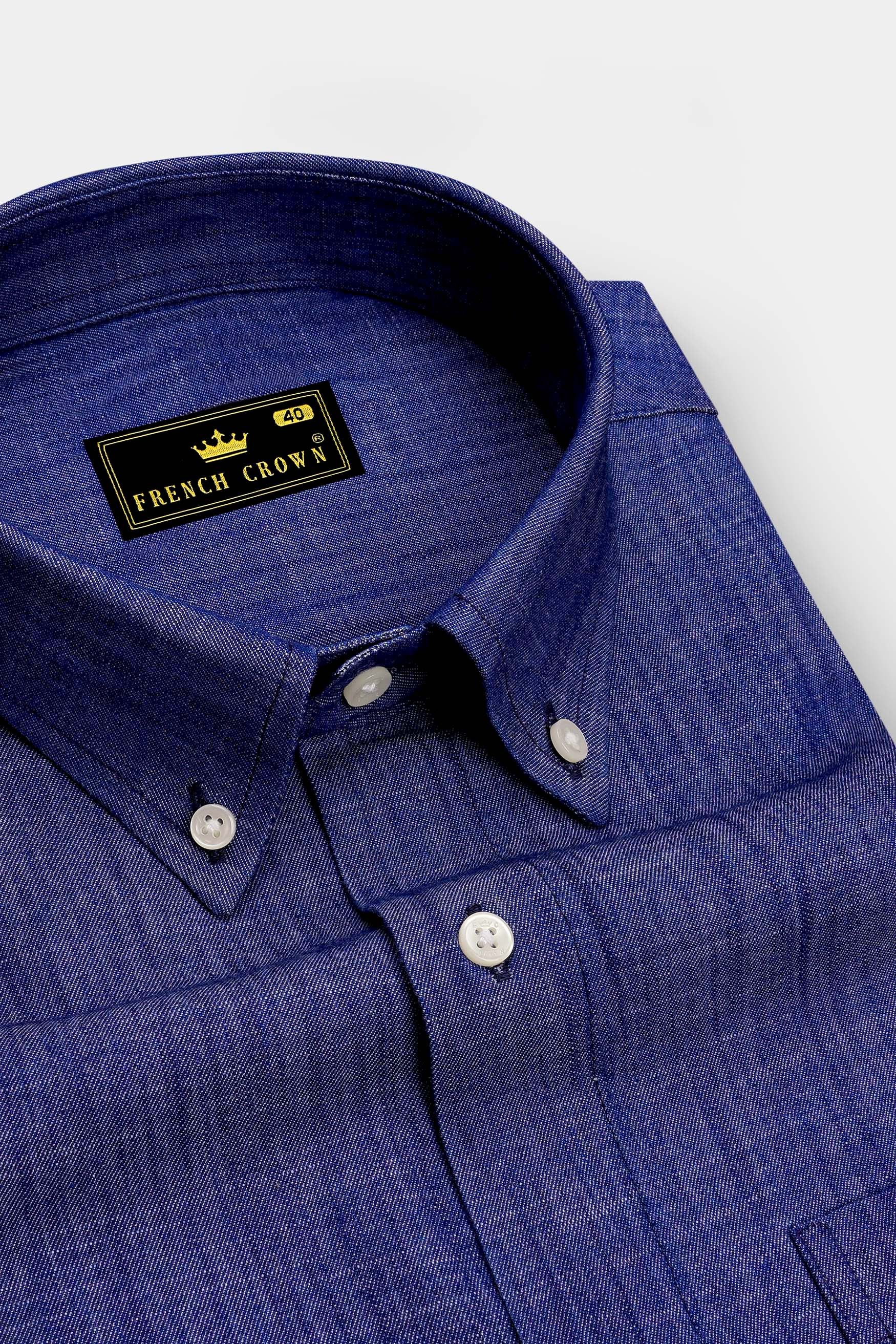 Altair-Stratos Blue Textured Premium Denim Casual Shirt