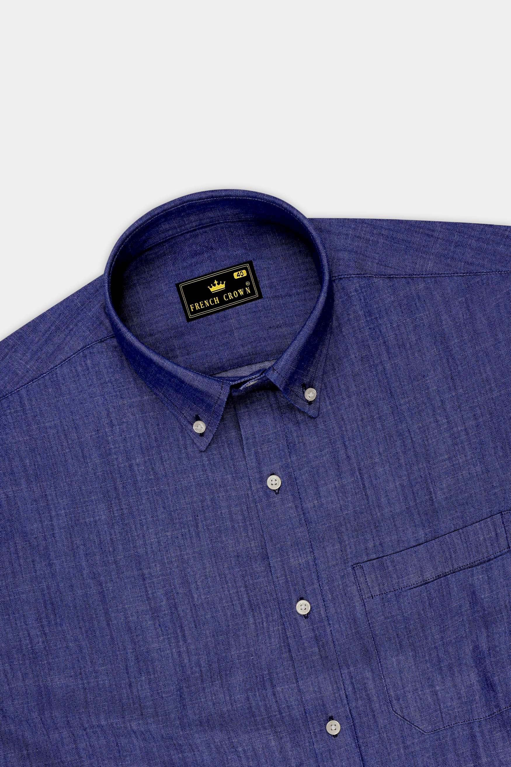 Altair-Stratos Blue Textured Premium Denim Casual Shirt