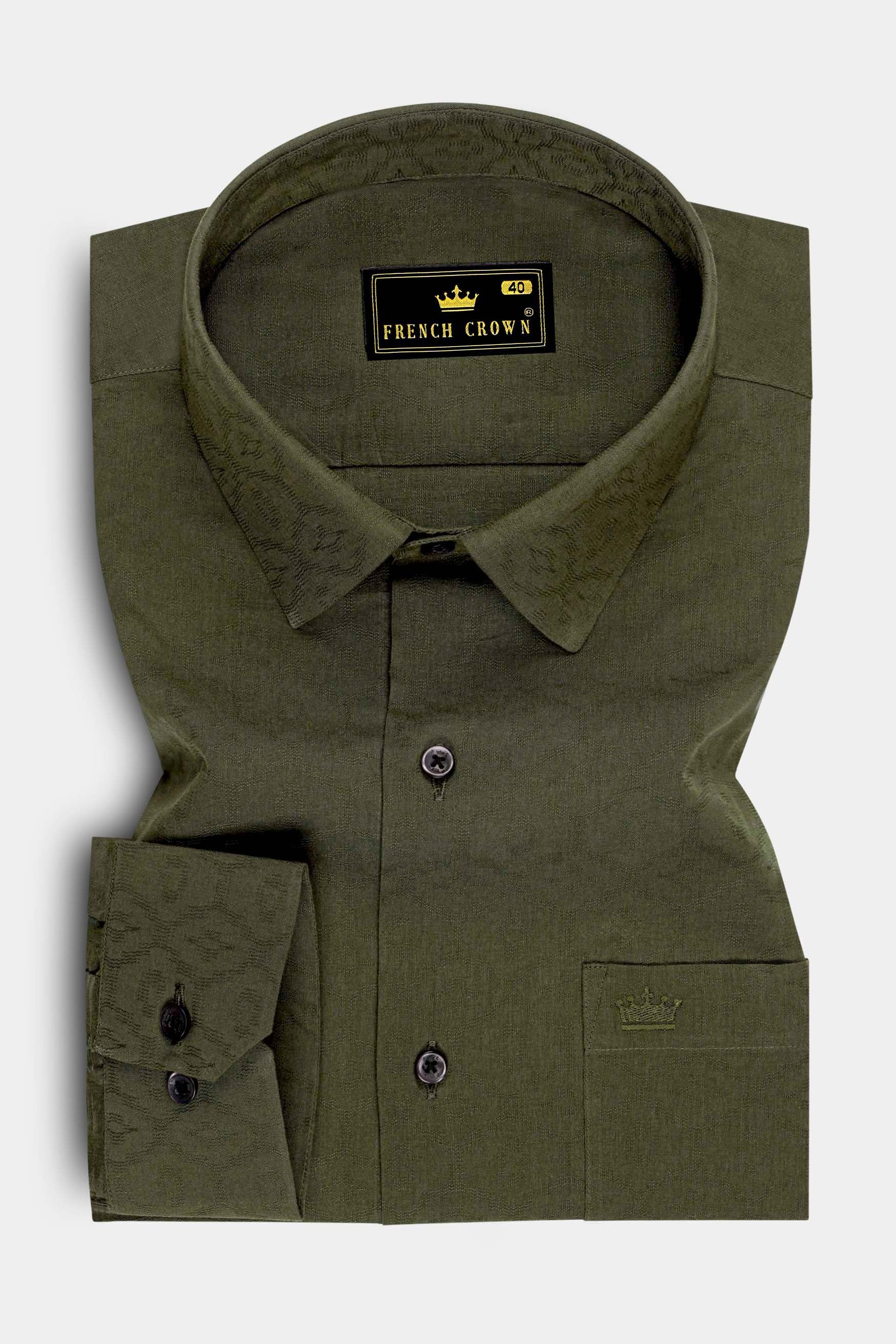 Echelon-Kelp Green Jacquard Textured Premium Cotton Dress Shirt