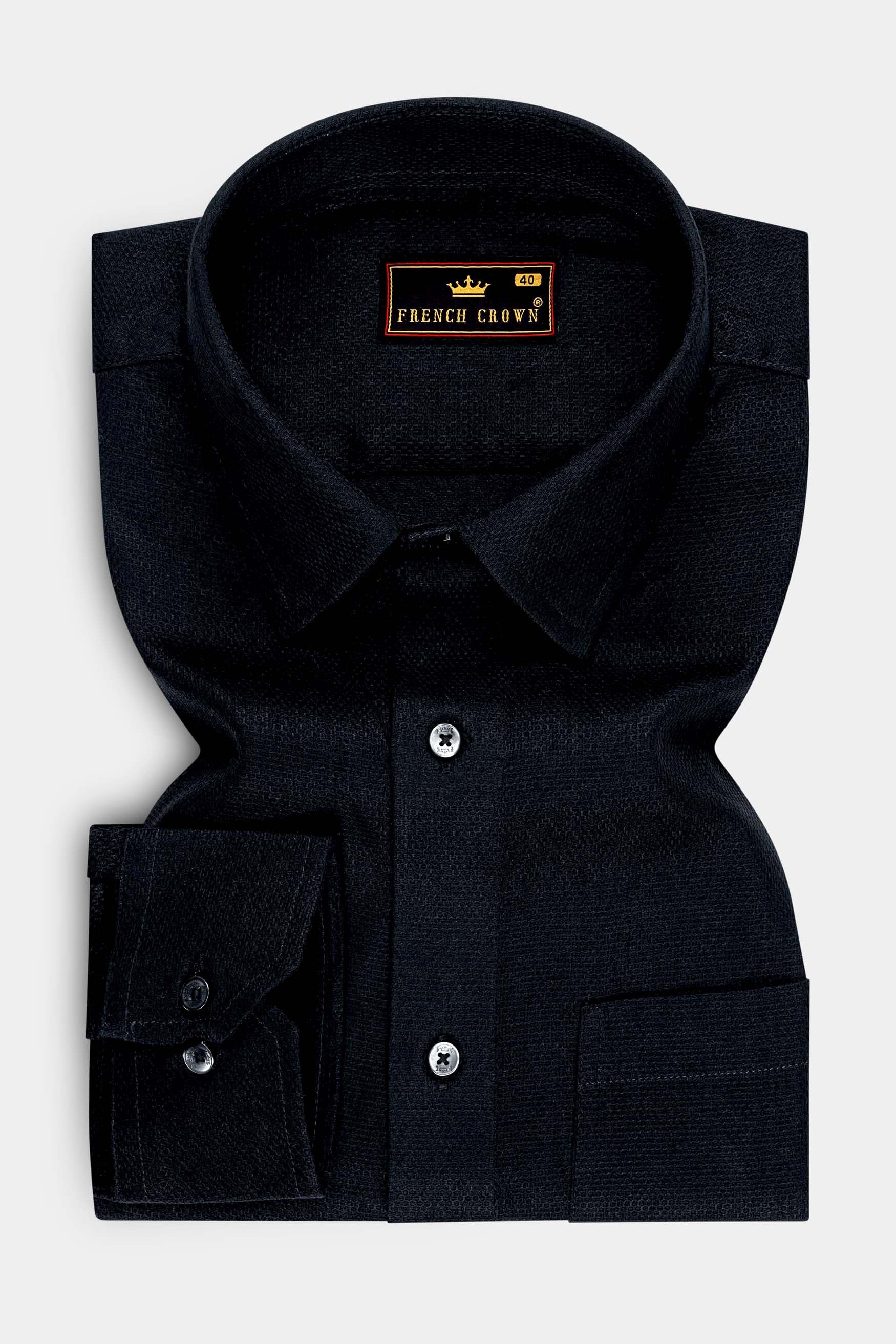 Tenebris-Jade Black Dobby Textured Premium Giza Cotton Dress Shirt