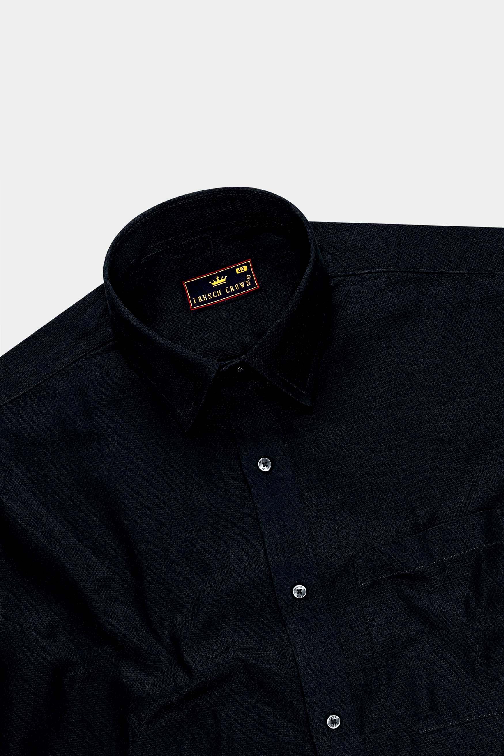 Tenebris-Jade Black Dobby Textured Premium Giza Cotton Dress Shirt