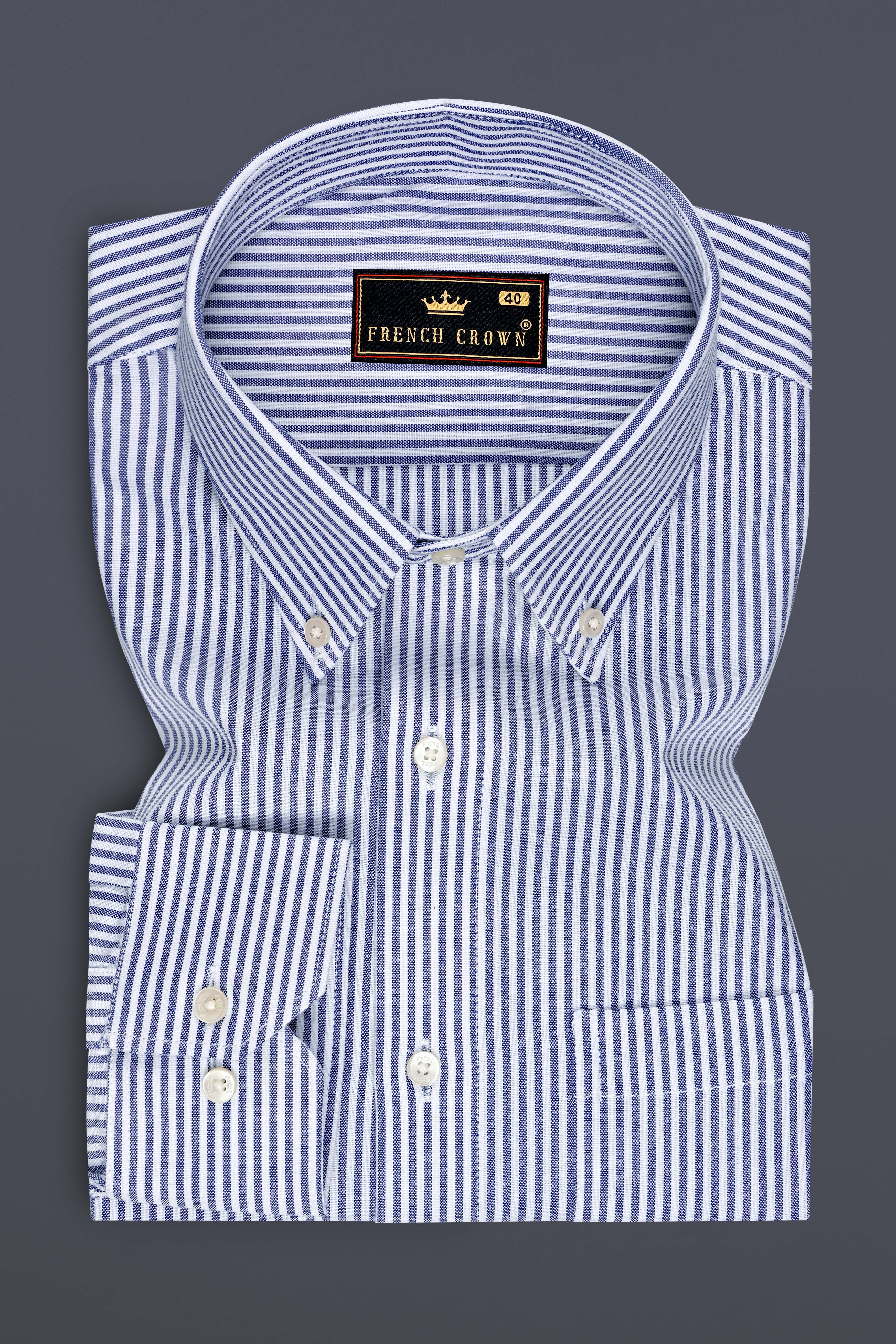 Regent-Rhino Blue Striped Oxford Premium Cotton Dress Shirt