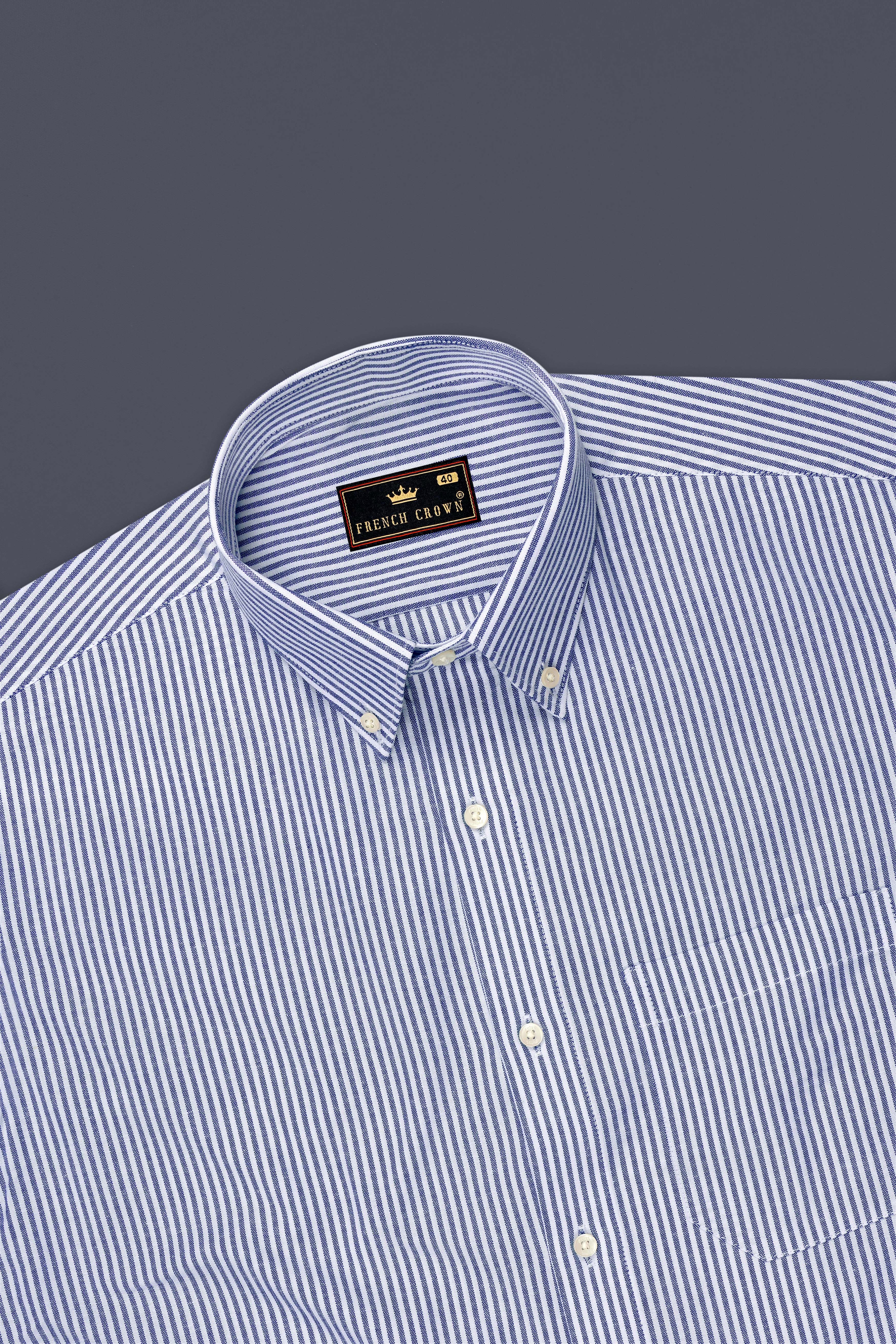 Regent-Rhino Blue Striped Oxford Premium Cotton Dress Shirt
