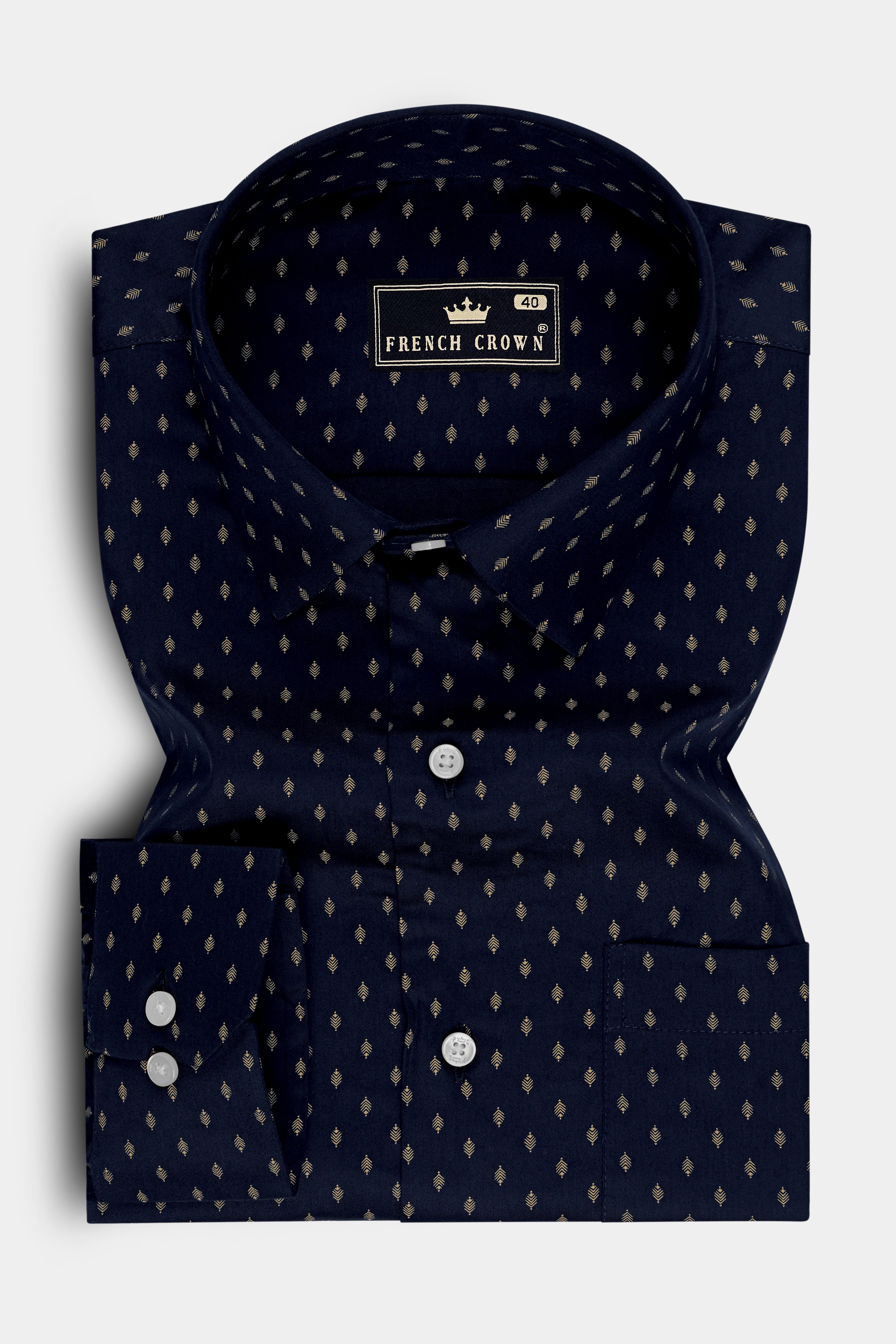 Noctra-Vulcan Blue Printed Subtle Sheen Super Soft Premium Cotton Dress Shirt