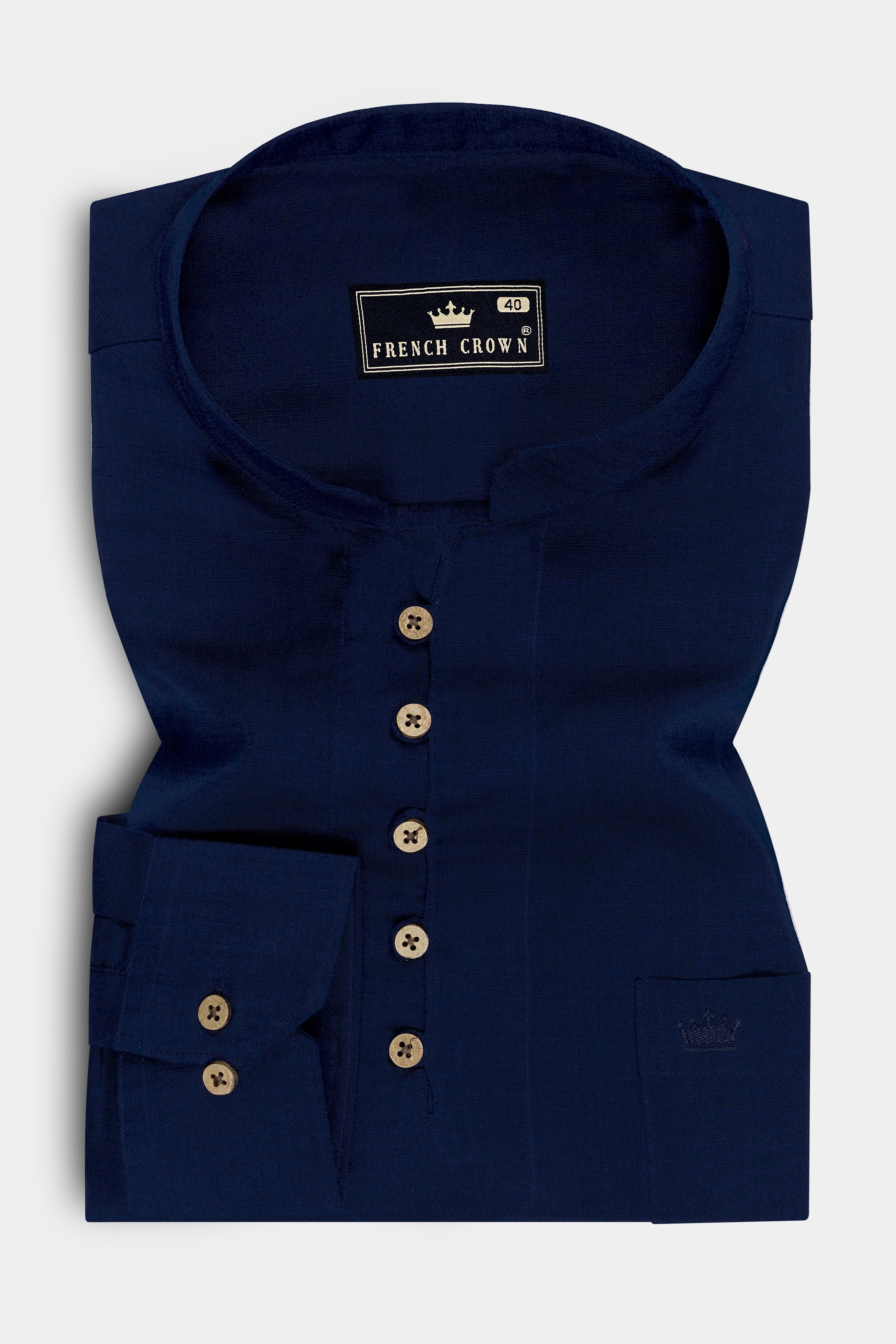 Obsidian-Midnight Blue Luxurious Linen Casual Kurta Shirt