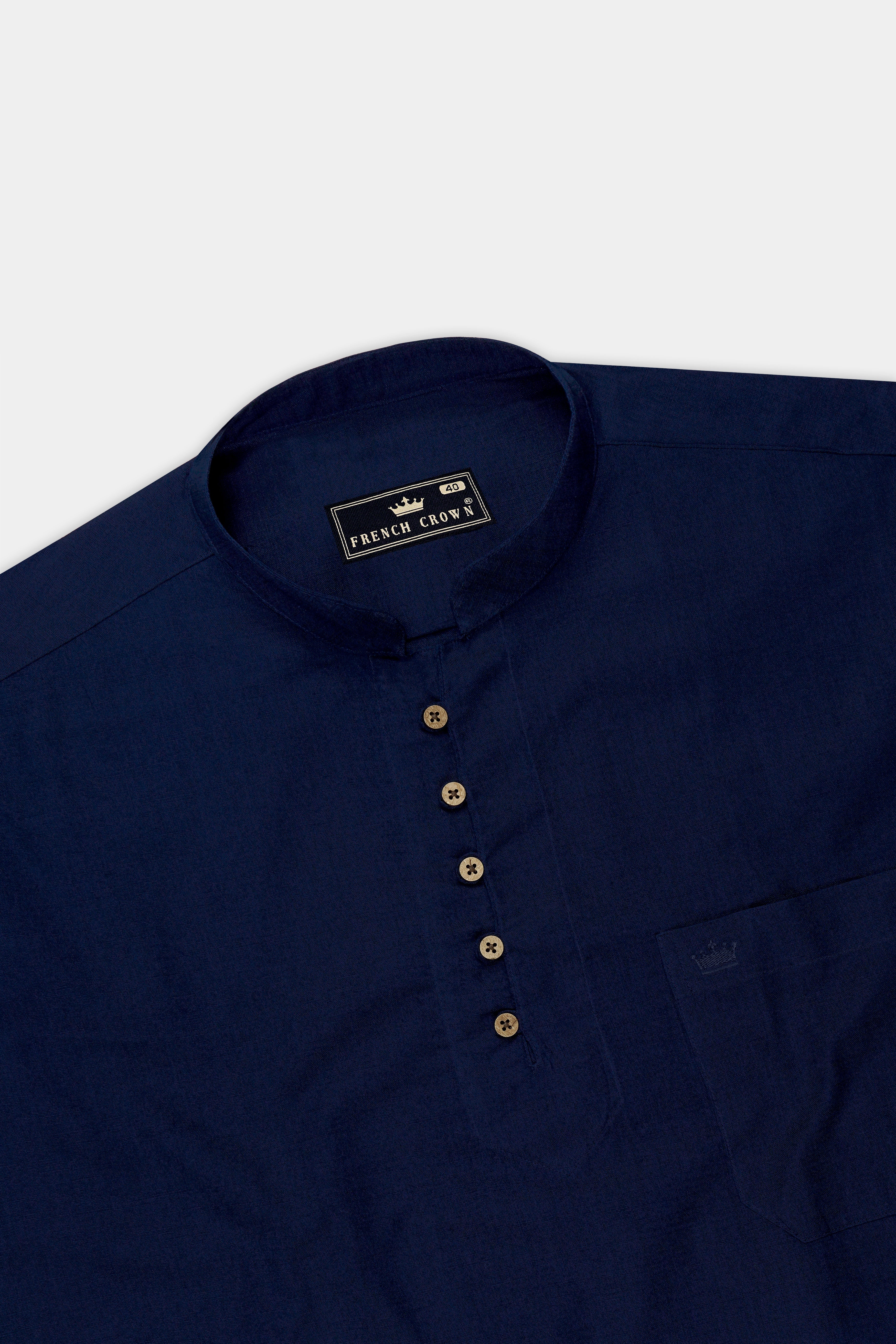 Obsidian-Midnight Blue Luxurious Linen Casual Kurta Shirt