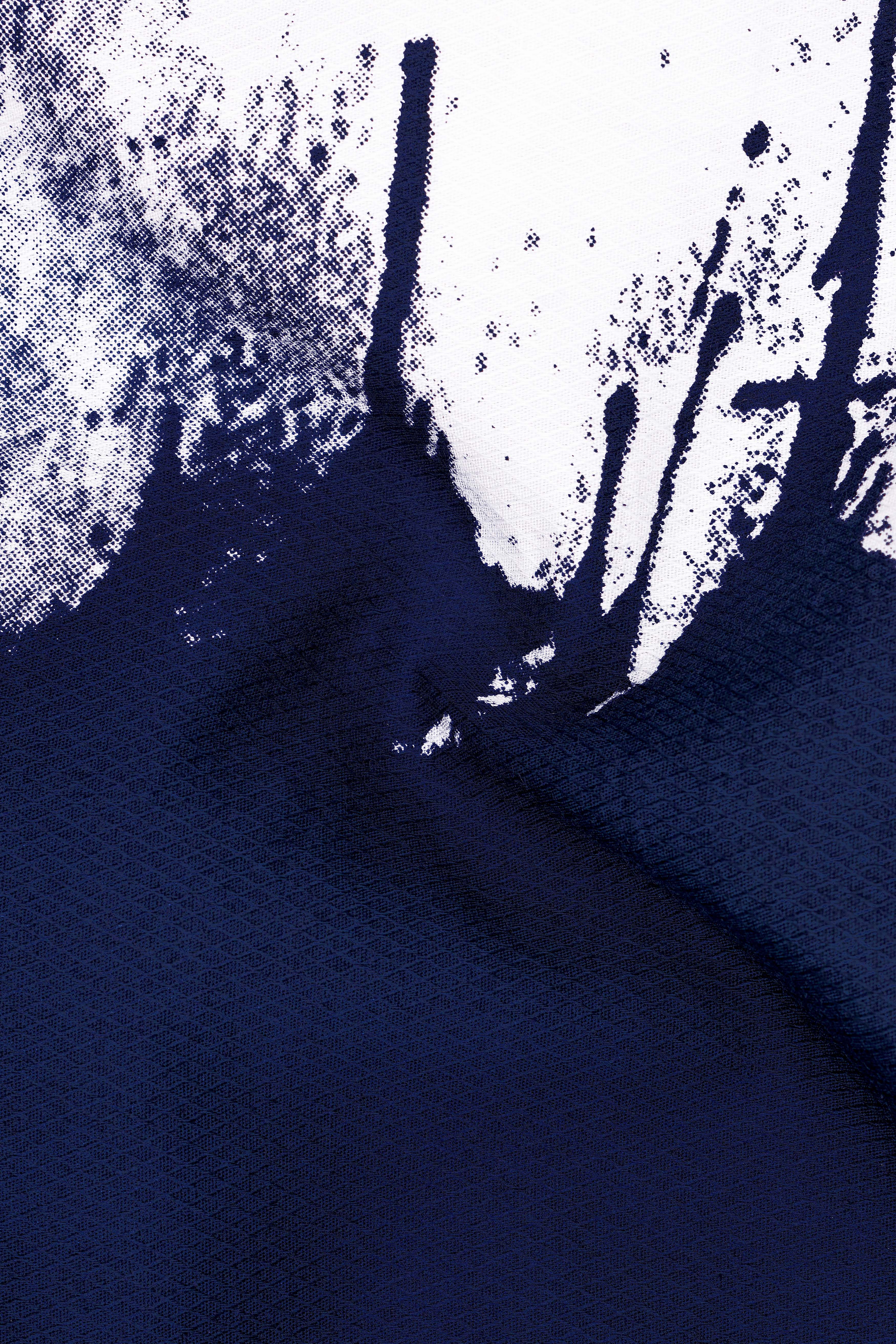 Riviera-Bunting Blue And Bright White Splash Printed Dobby Premium Giza Cotton Casual Shirt