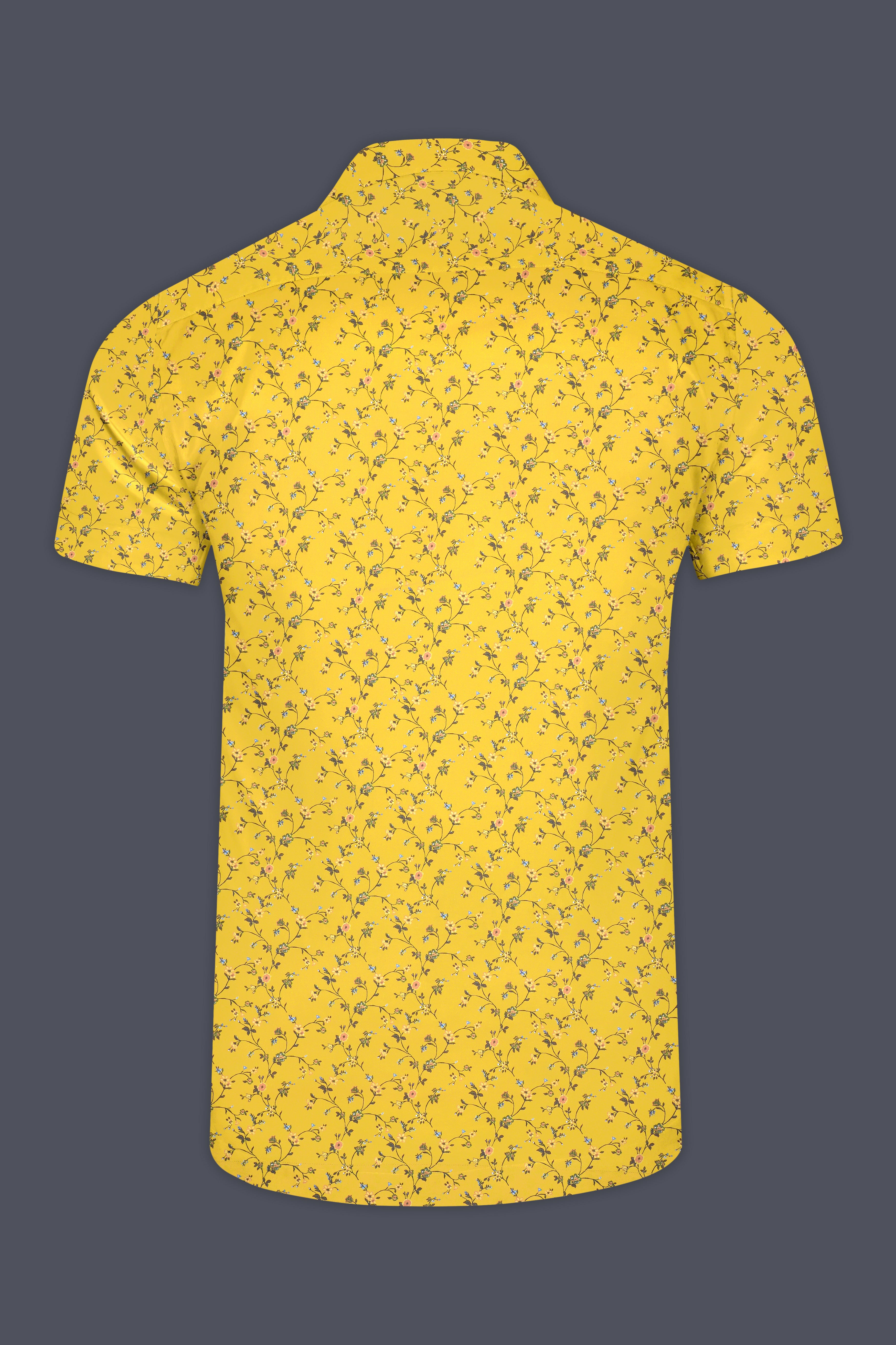 Saffron-Turmeric Yellow Printed Subtle Sheen Super Soft Premium Cotton Casual Shirt