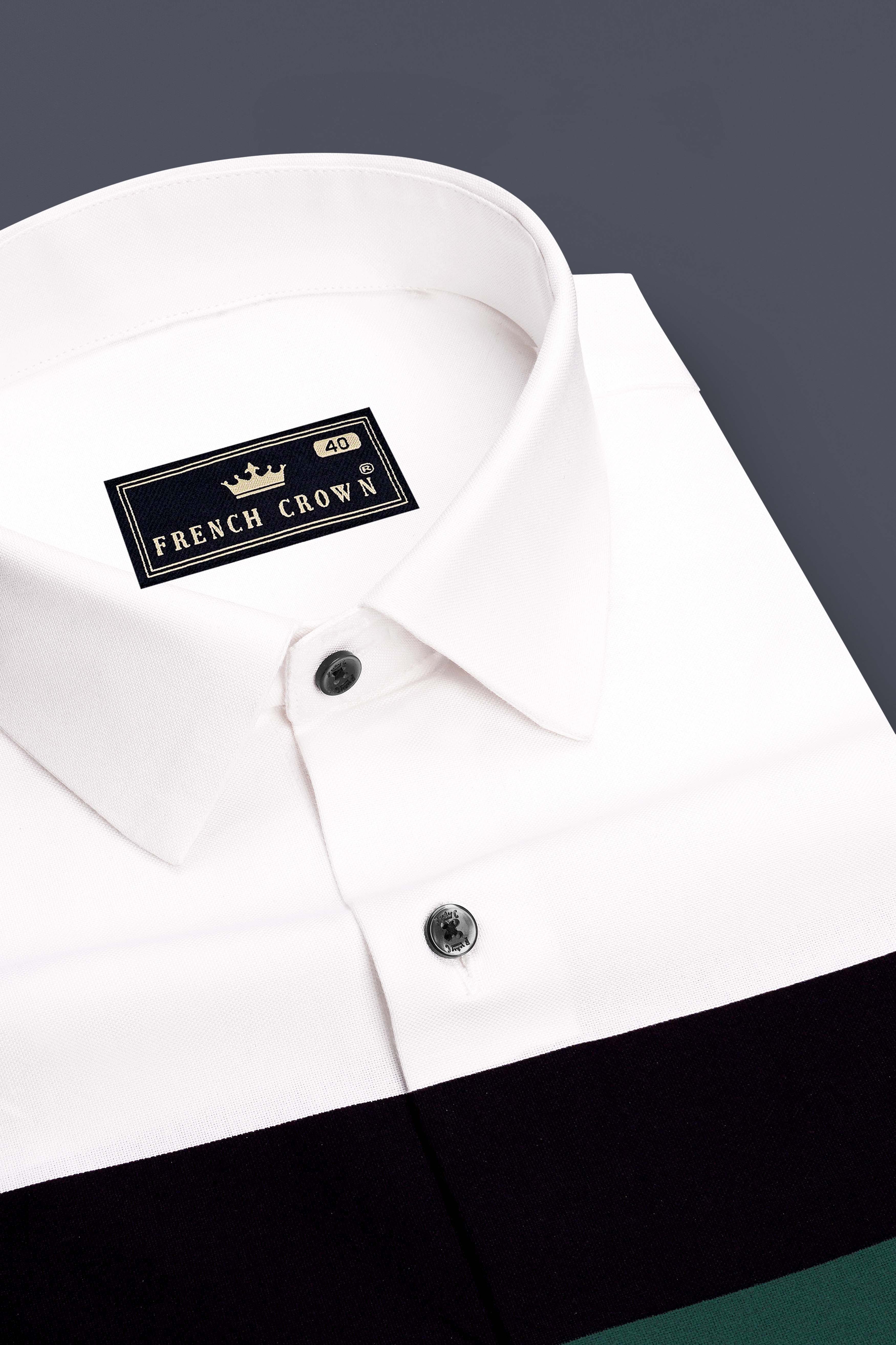Clario-Bright White And Phthalo Green Striped Oxford Premium Cotton Casual Shirt