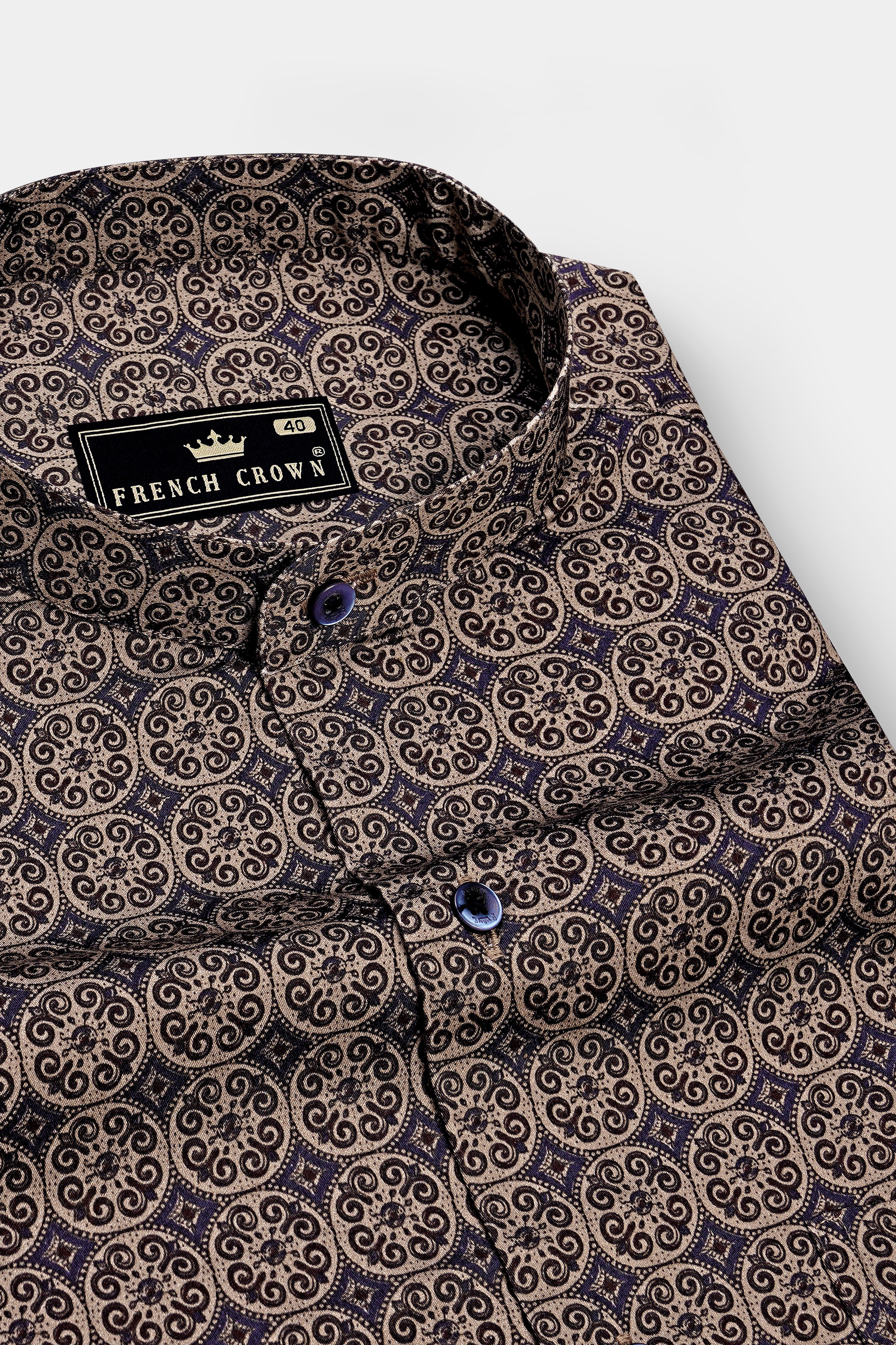 Regalia-Iridium Brown And Malta Cream Royal Medallion Printed Subtle Sheen Super Soft Premium Cotton Casual Shirt