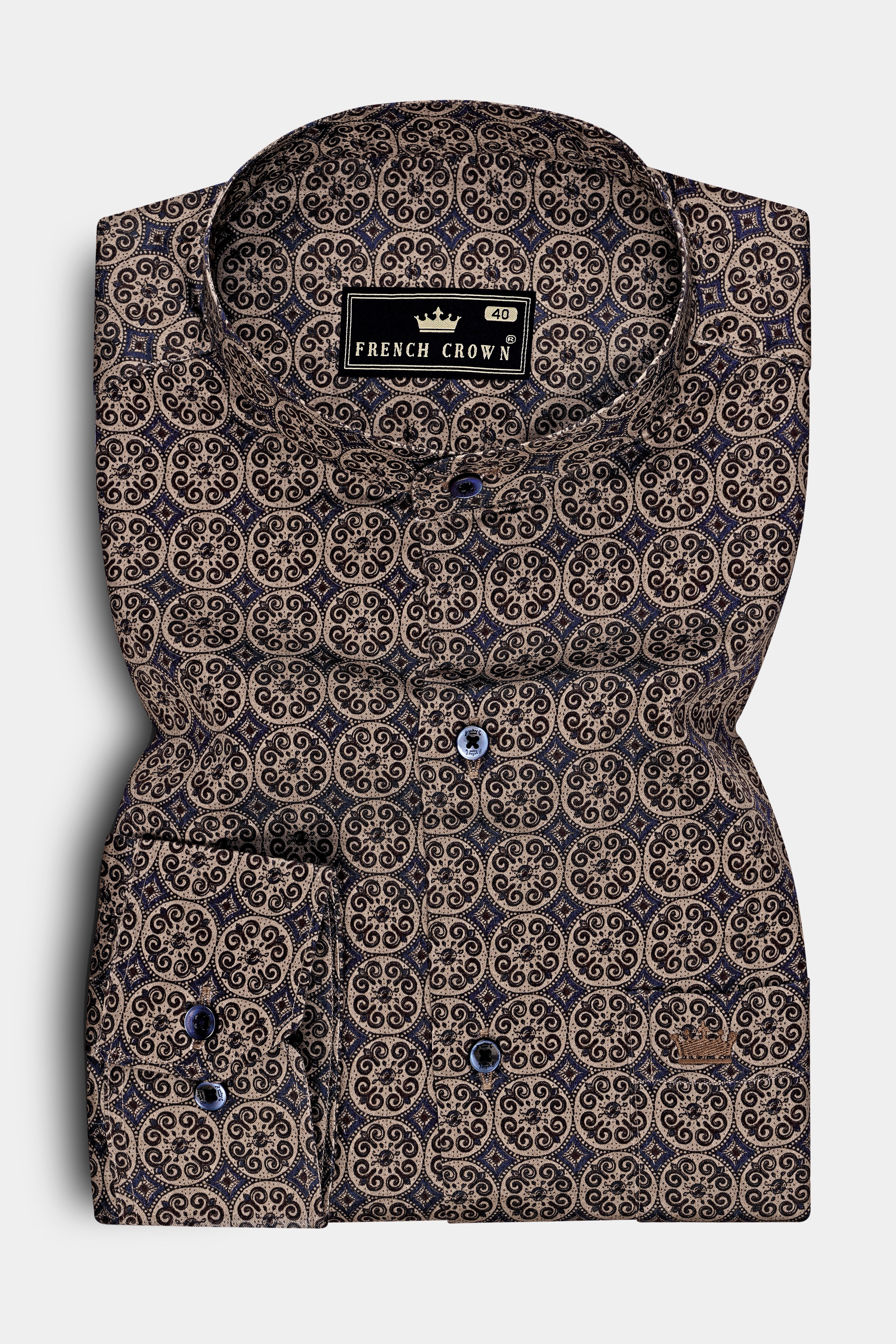 Regalia-Iridium Brown And Malta Cream Royal Medallion Printed Subtle Sheen Super Soft Premium Cotton Casual Shirt