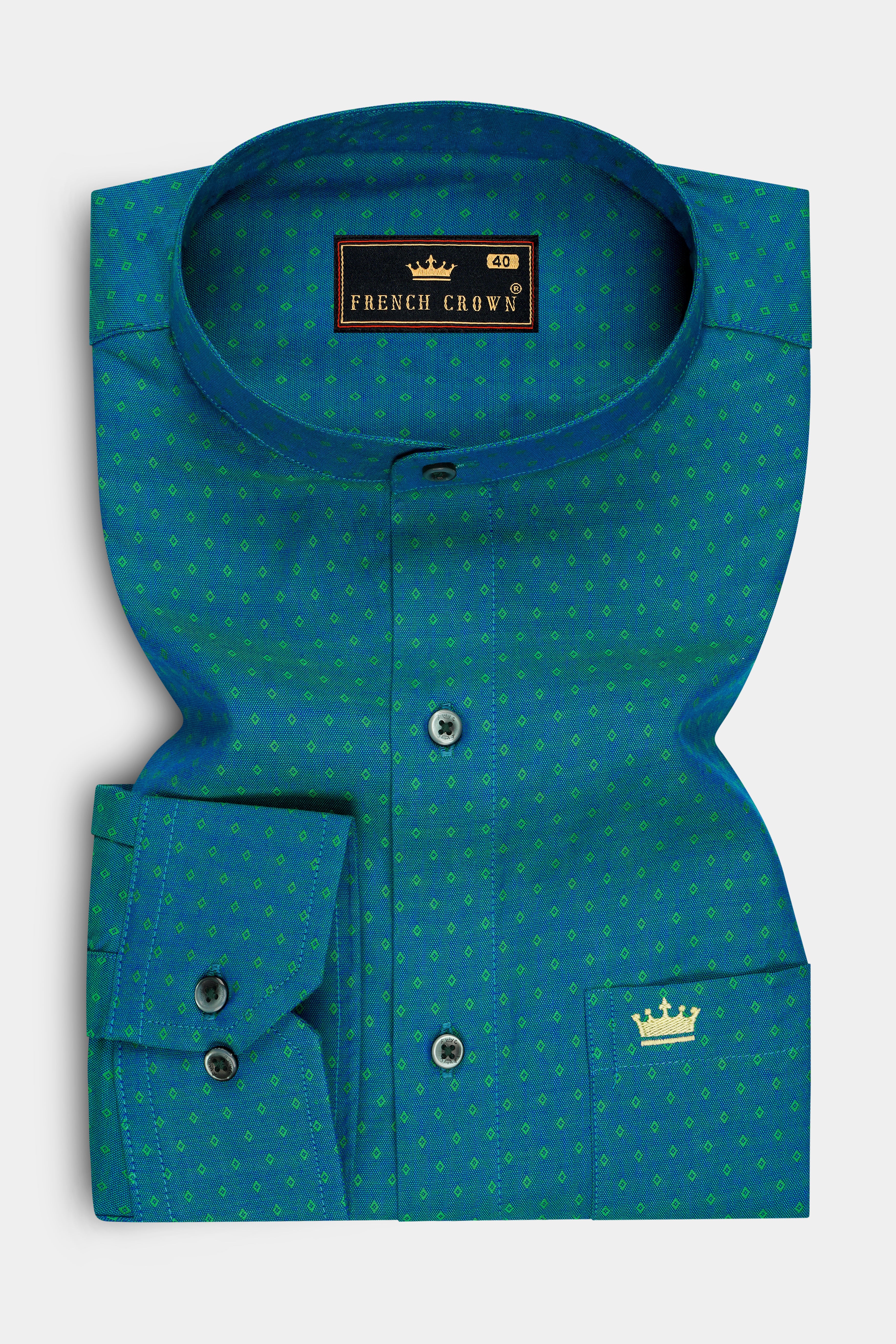 Velaro-Atoll Blue Two Tone Jacquard Textured Premium Cotton Semi Formal Shirt