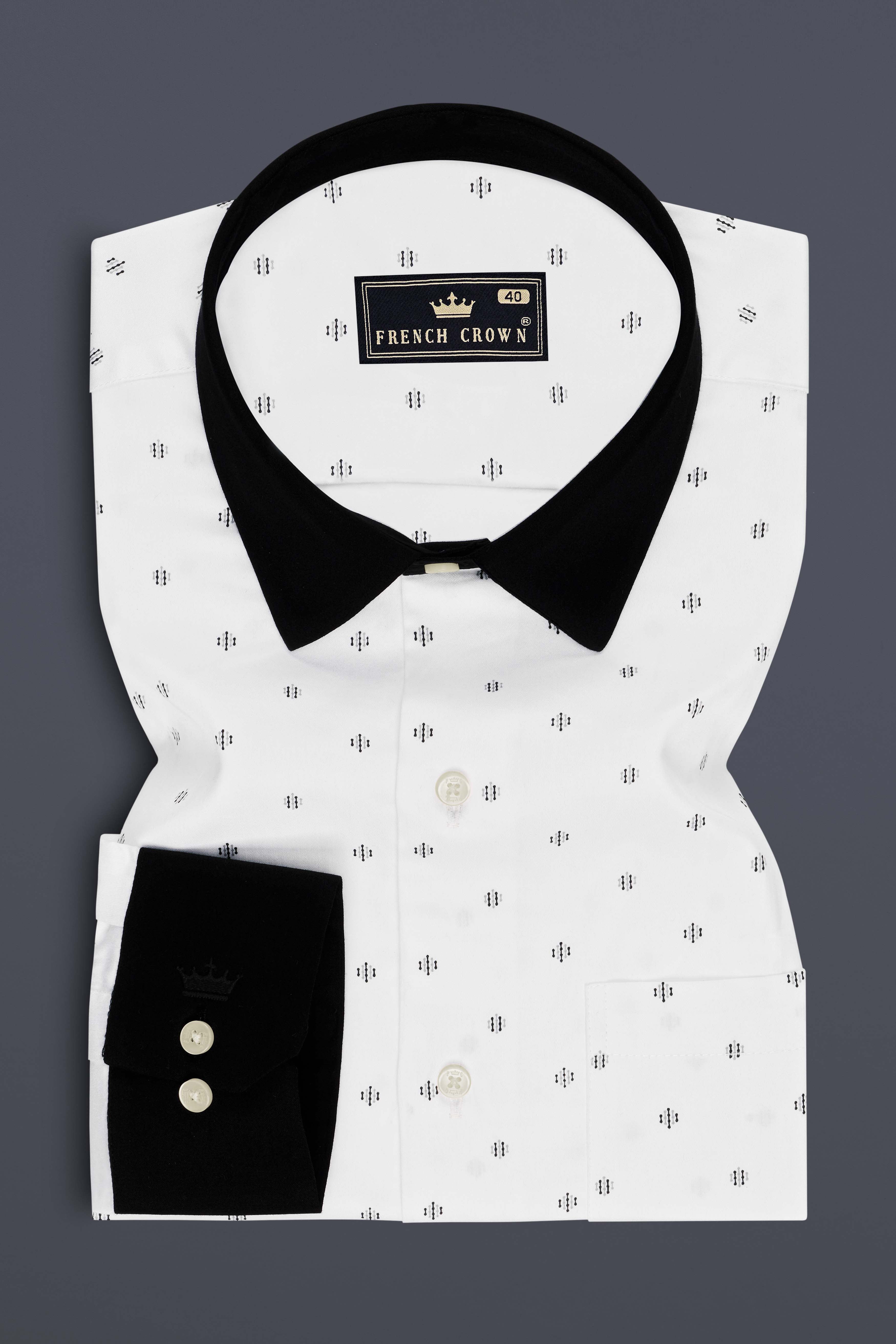 Lustre-Bright White Printed Subtle Sheen Super Soft Premium Cotton Dress Shirt