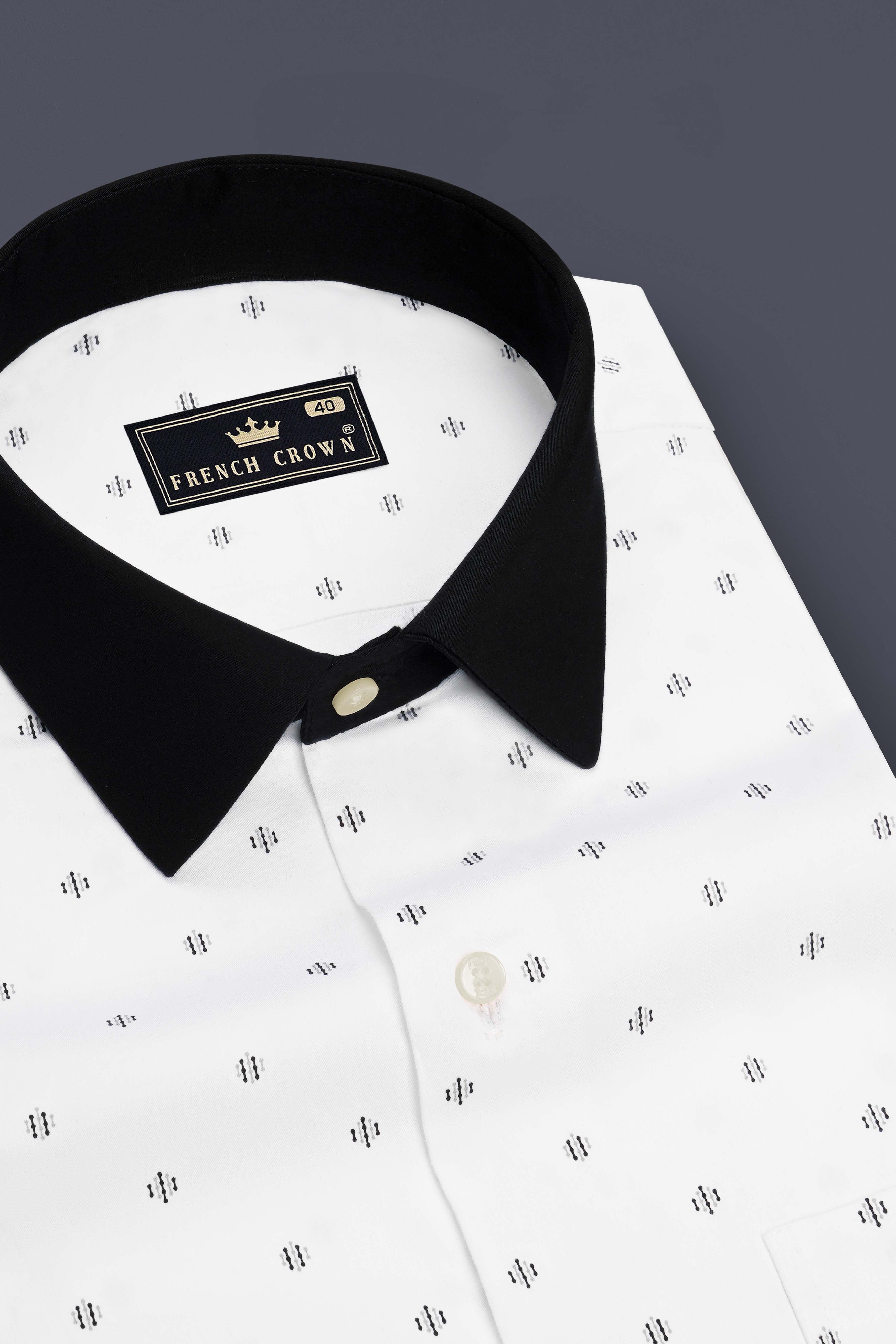 Lustre-Bright White Printed Subtle Sheen Super Soft Premium Cotton Dress Shirt
