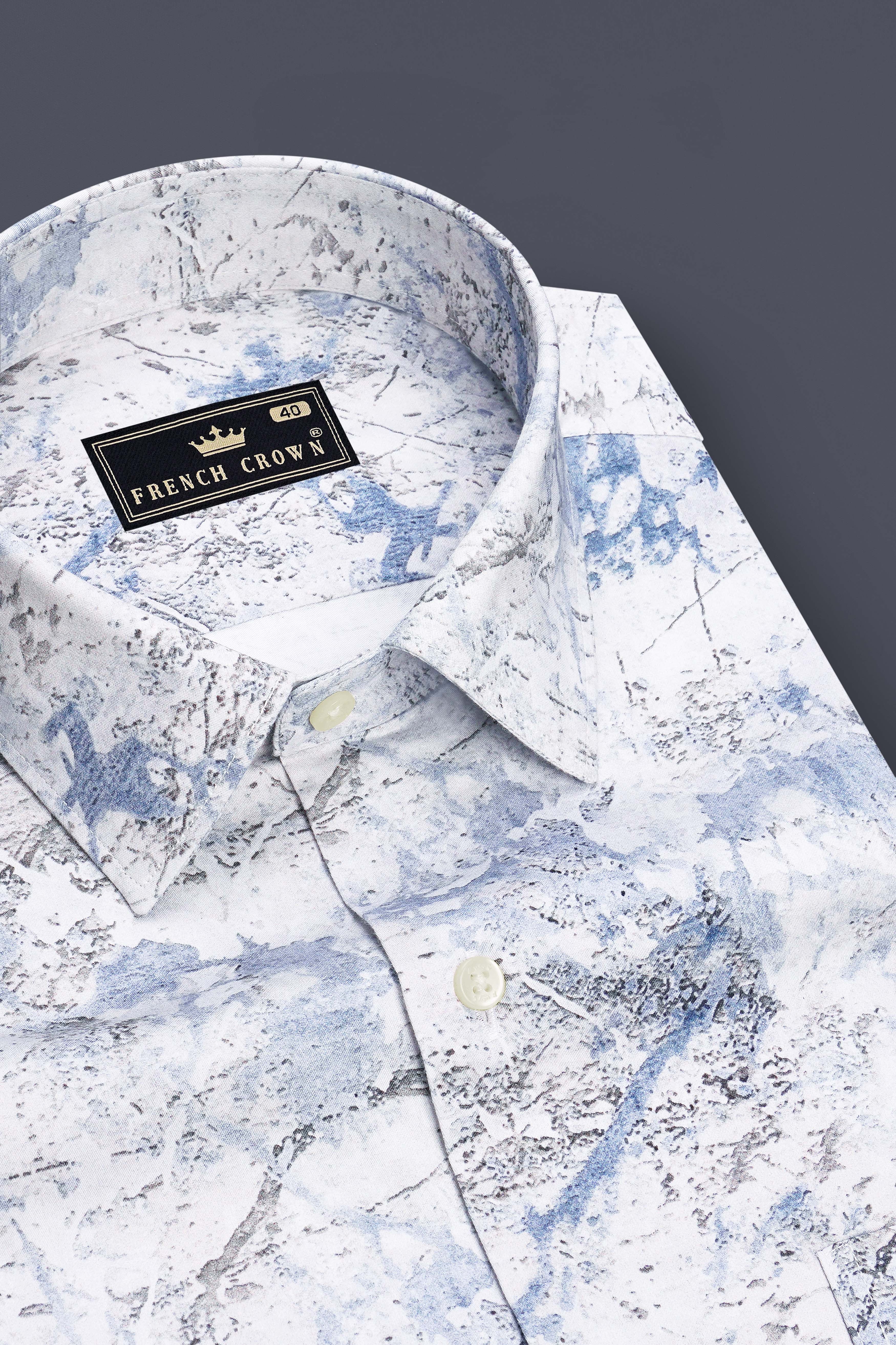 Marbello-Bright White And Jordy Blue Marble Printed Subtle Sheen Super Soft Premium Cotton Dress Shirt