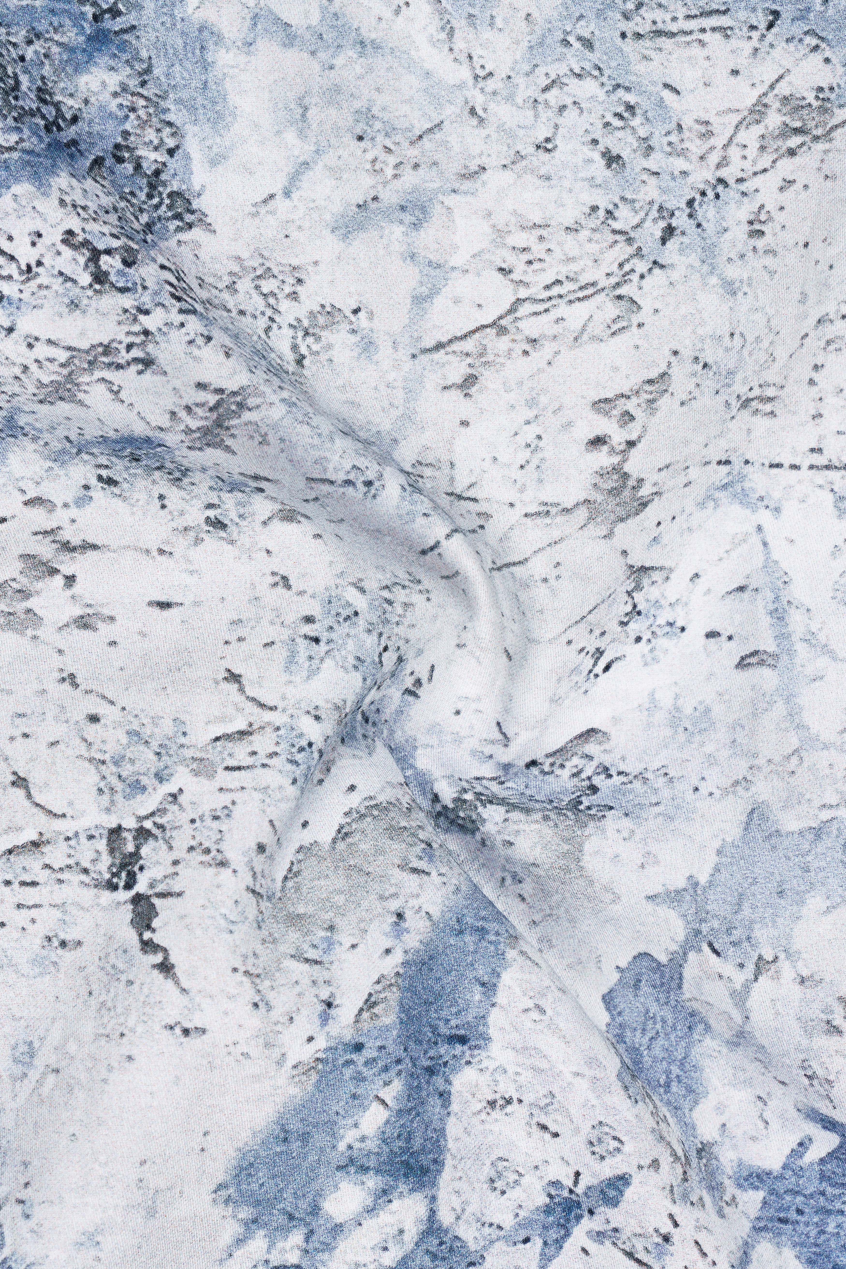 Marbello-Bright White And Jordy Blue Marble Printed Subtle Sheen Super Soft Premium Cotton Dress Shirt