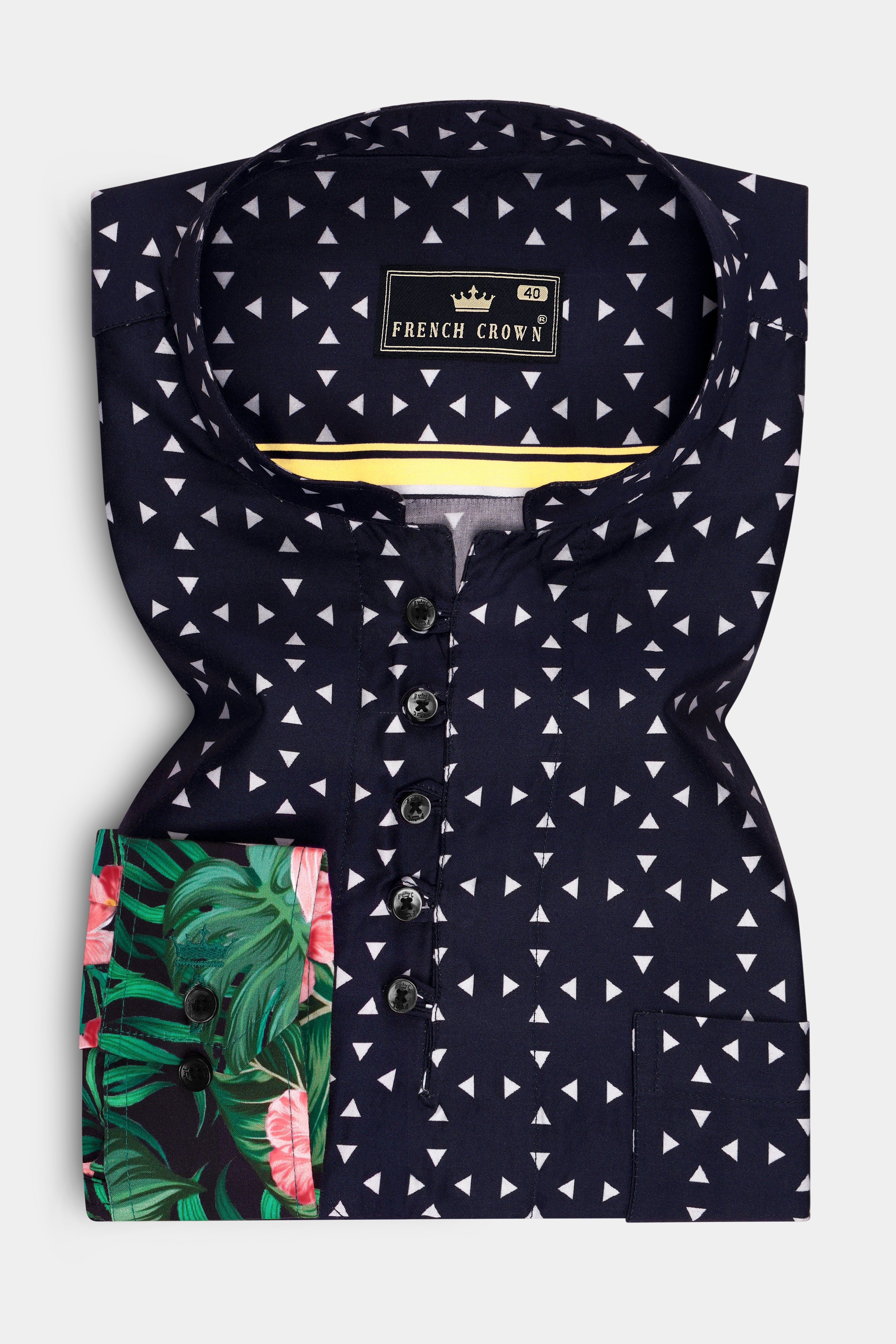 Ocevan-Ebony Blue Tropical Border Printed Super Soft Premium Cotton Casual Kurta Shirt