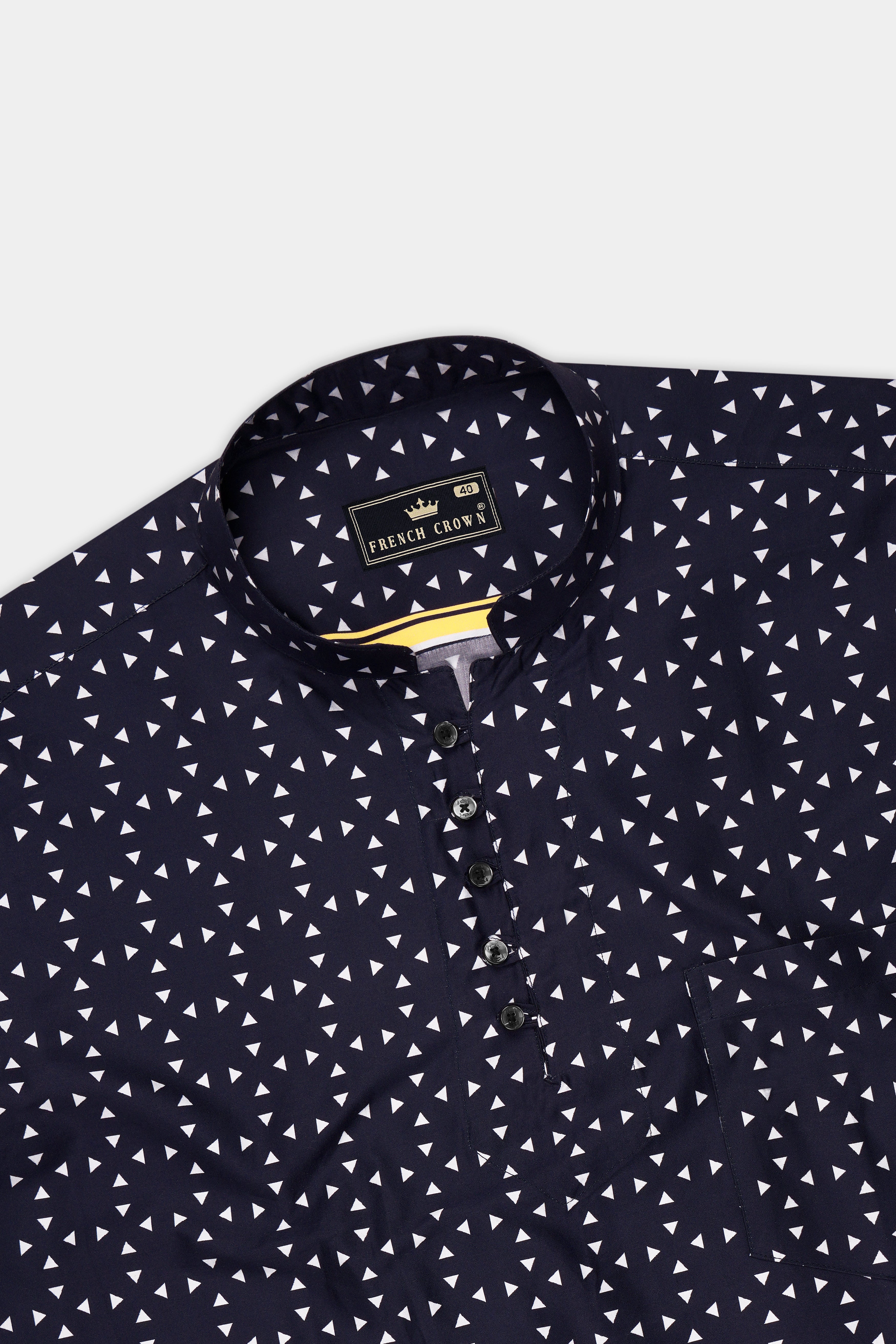 Ocevan-Ebony Blue Tropical Border Printed Super Soft Premium Cotton Casual Kurta Shirt