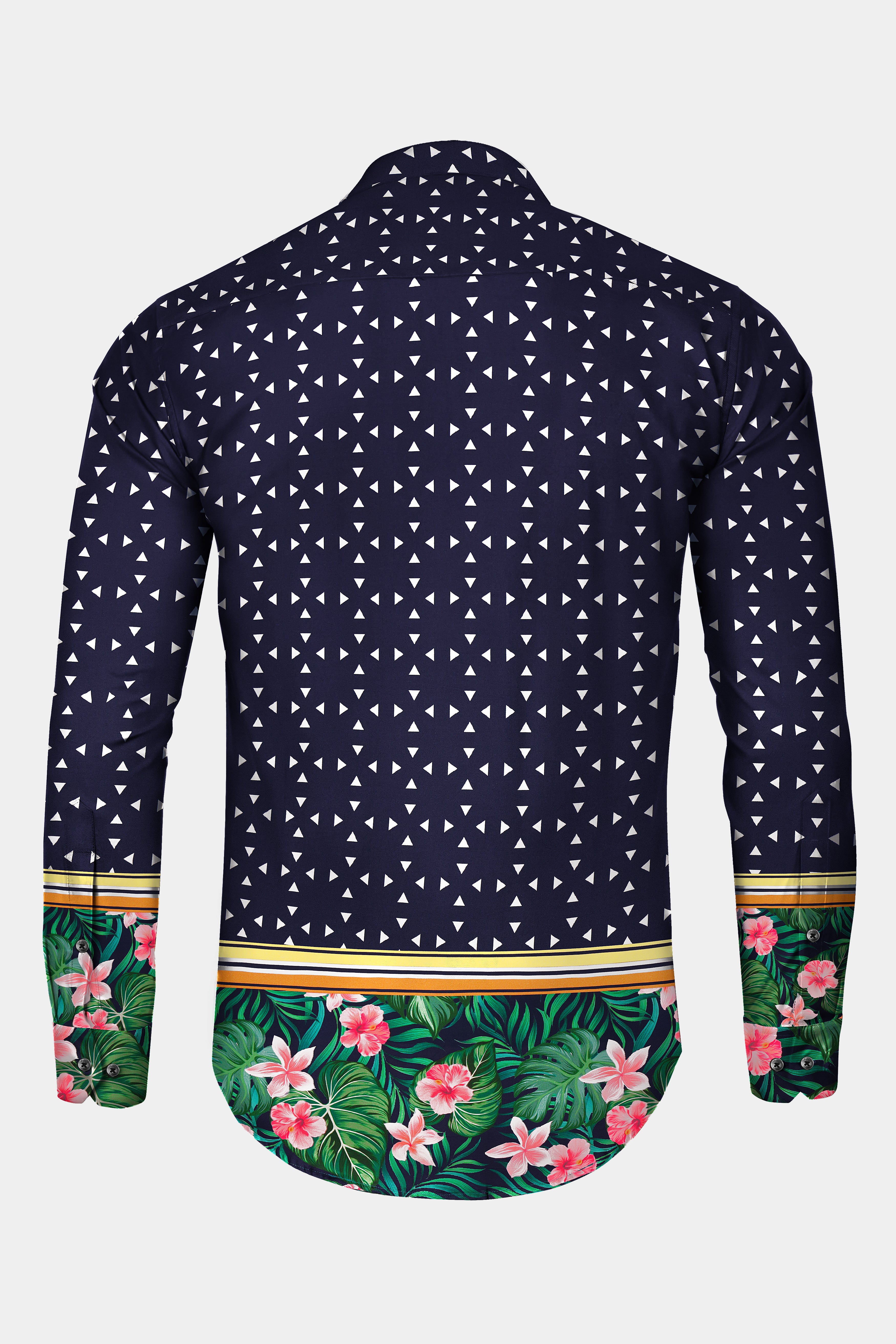 Ocevan-Ebony Blue Tropical Border Printed Super Soft Premium Cotton Casual Kurta Shirt