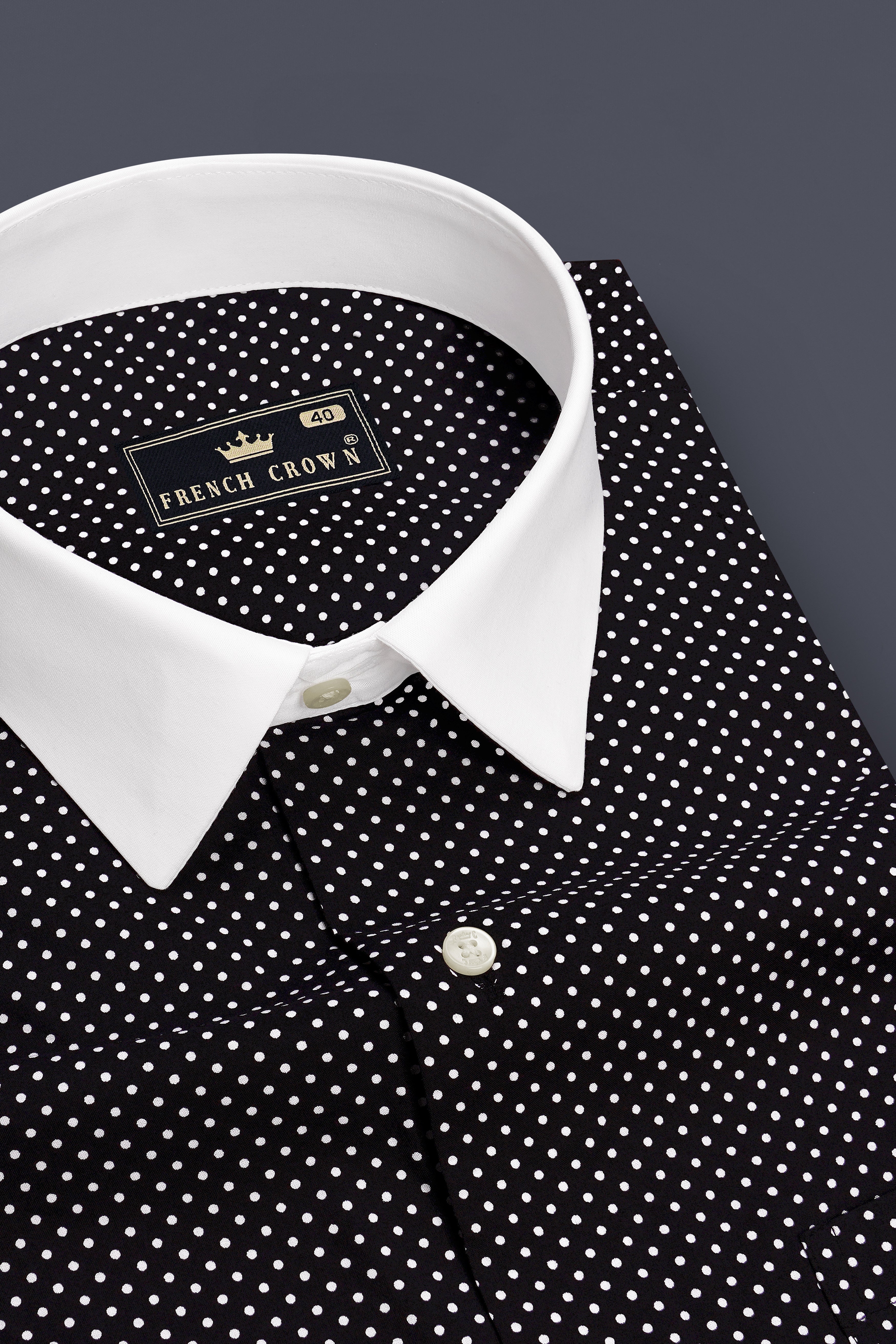 Eclat-Jade Black Micro Polka Dot Printed Subtle Sheen Super Soft Premium Cotton Dress Shirt