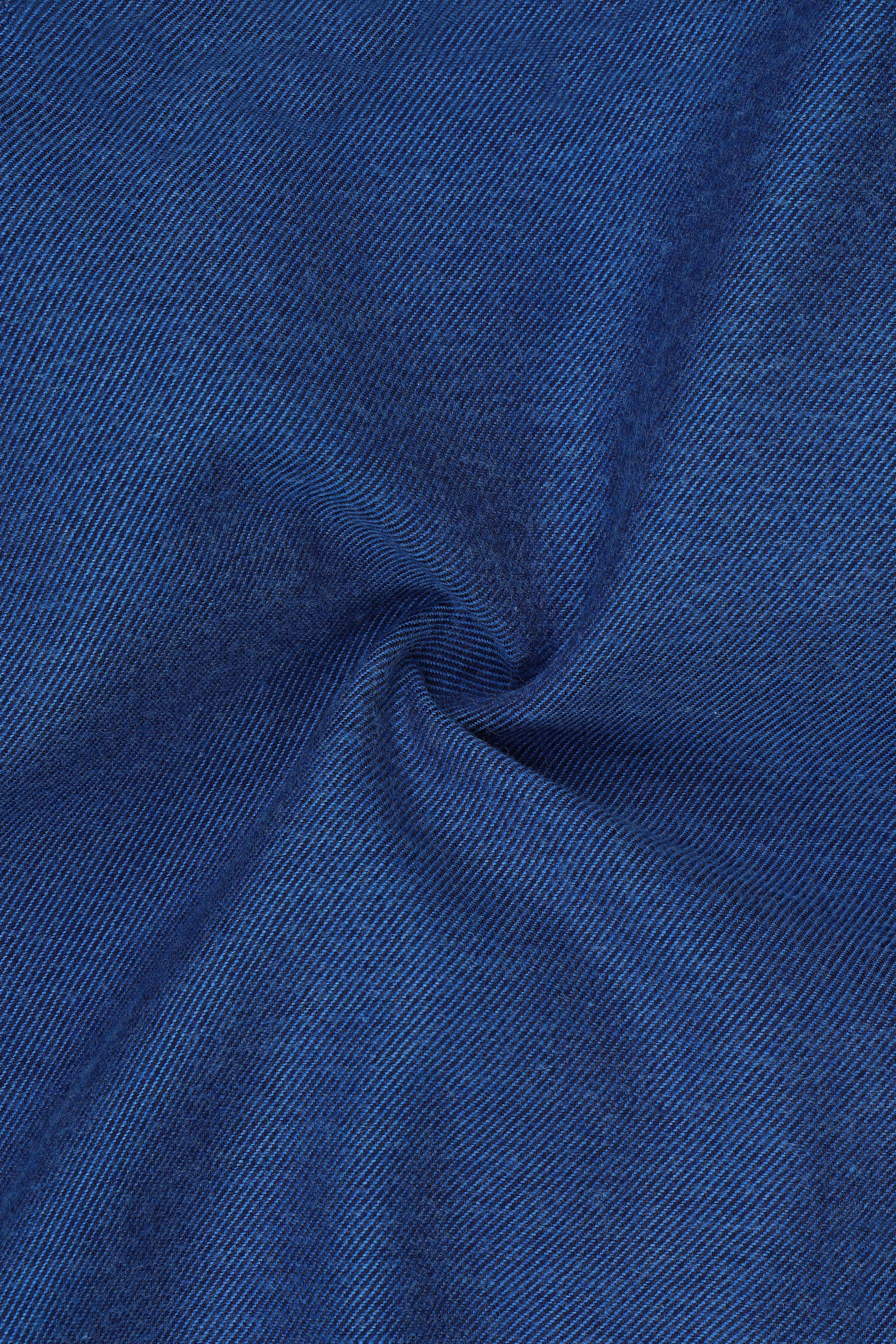 Stratos-Lapis Blue Textured Flannel Premium Cotton Designer Casual Shirt