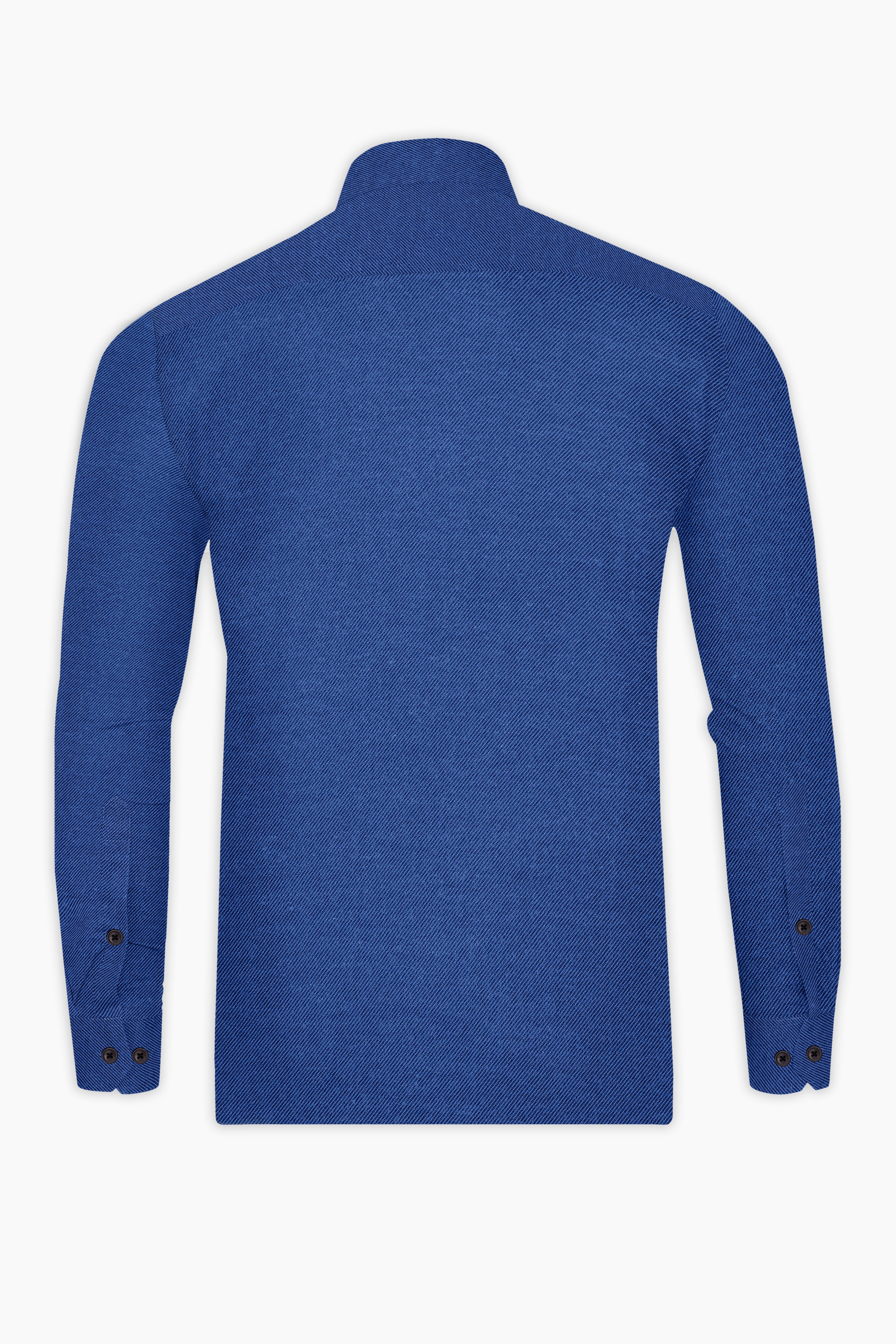 Stratos-Lapis Blue Textured Flannel Premium Cotton Designer Casual Shirt