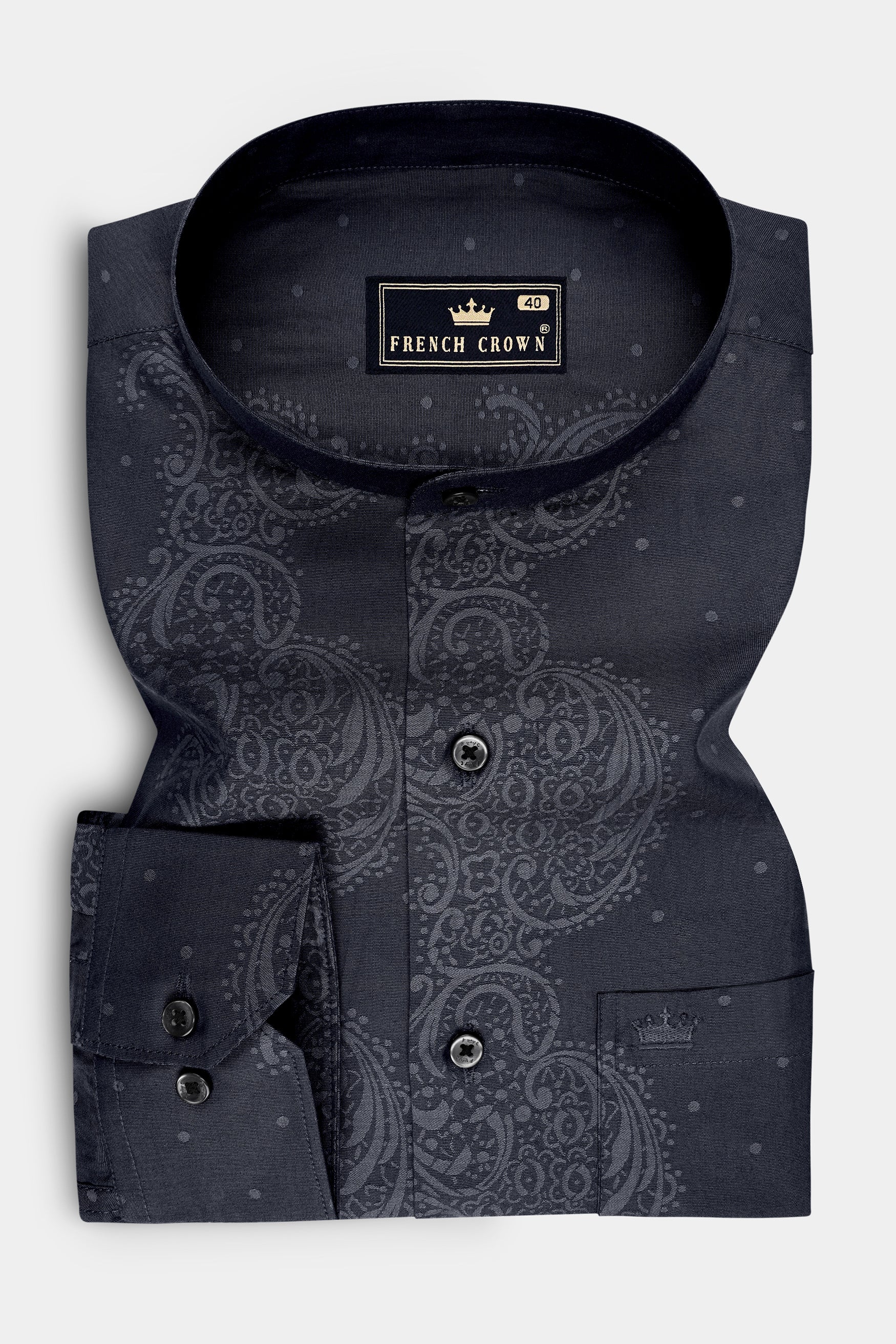 Eclipse-Onyx Gray Tonal Paisley Printed Jacquard Textured Premium Cotton Semi Formal Shirt