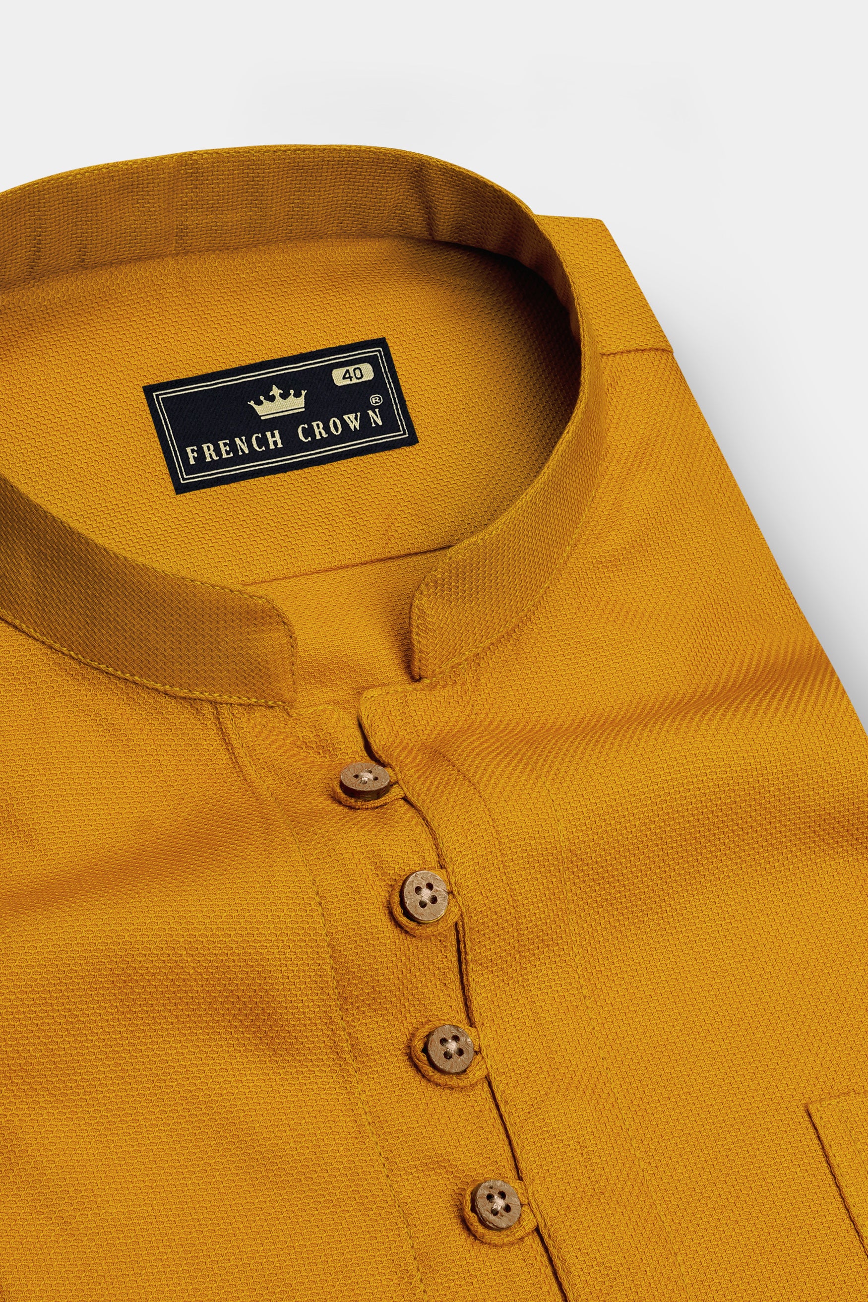 Soleil-Tahiti Yellow Dobby Textured Premium Giza Cotton Casual Shirt