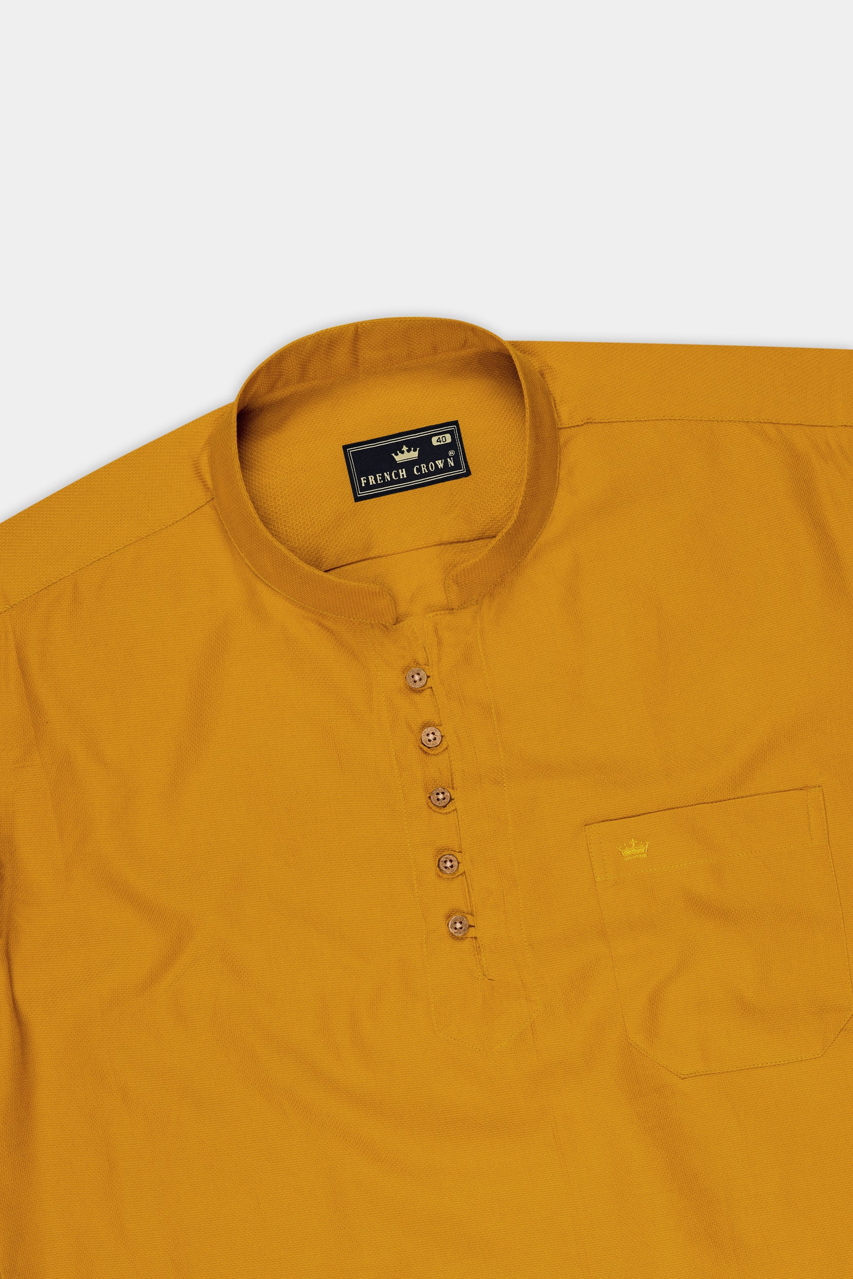 Soleil-Tahiti Yellow Dobby Textured Premium Giza Cotton Casual Shirt